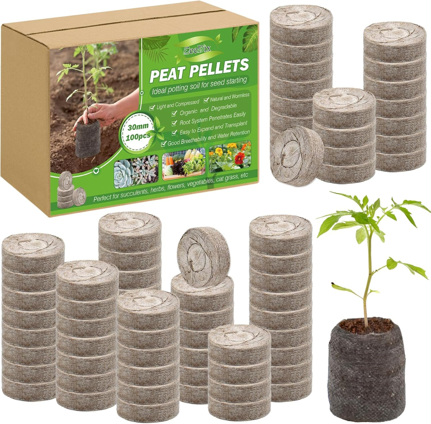 100Pcs 30Mm Peat Pellets for Seedlings, Seed Starter Pods Seed Starting Plugs So