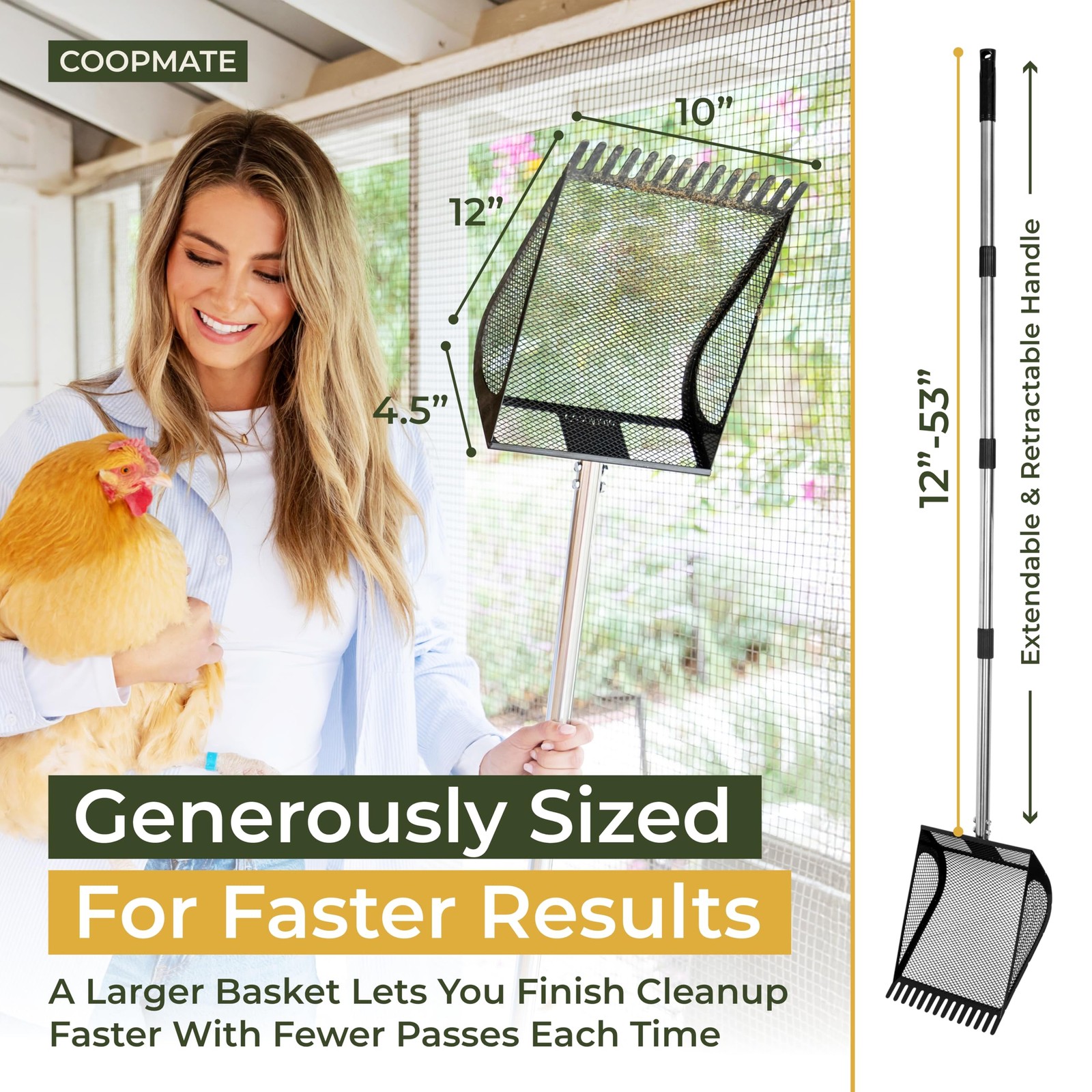 Coopmate 2-In-1 Chicken Coop Poop Scooper And Rake – Metal Sand Sifting Litter