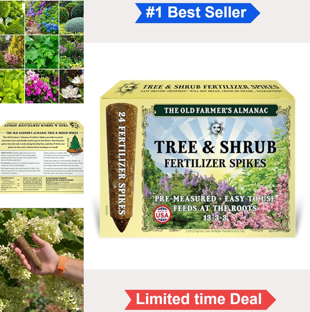 Tree Fertilizer Spikes 5 Inch 13-3-3 Nutrient Formula 24 Count 6 Lb Trees