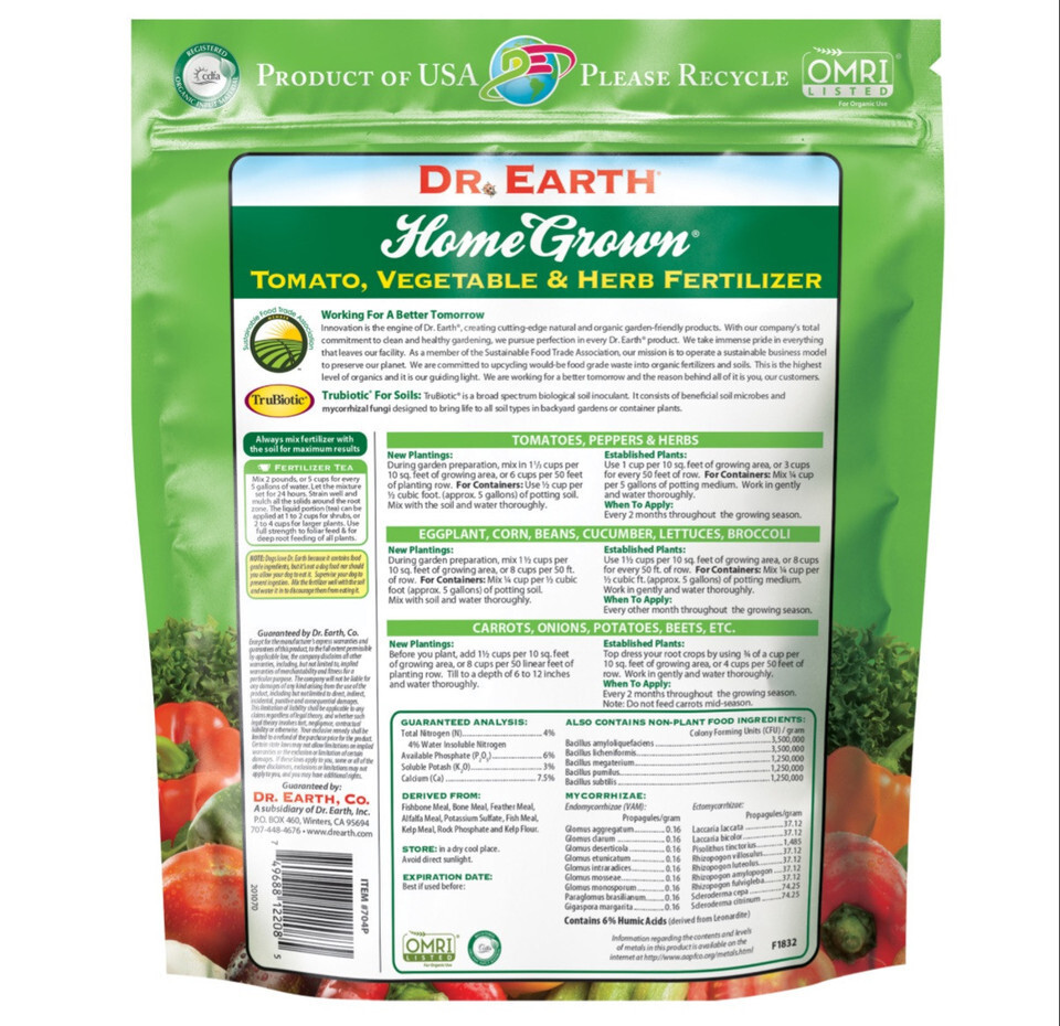 Dr Earth Organic Natural Home Grown Tomato Vegetable Plant Food Fertilizer 4 lbs