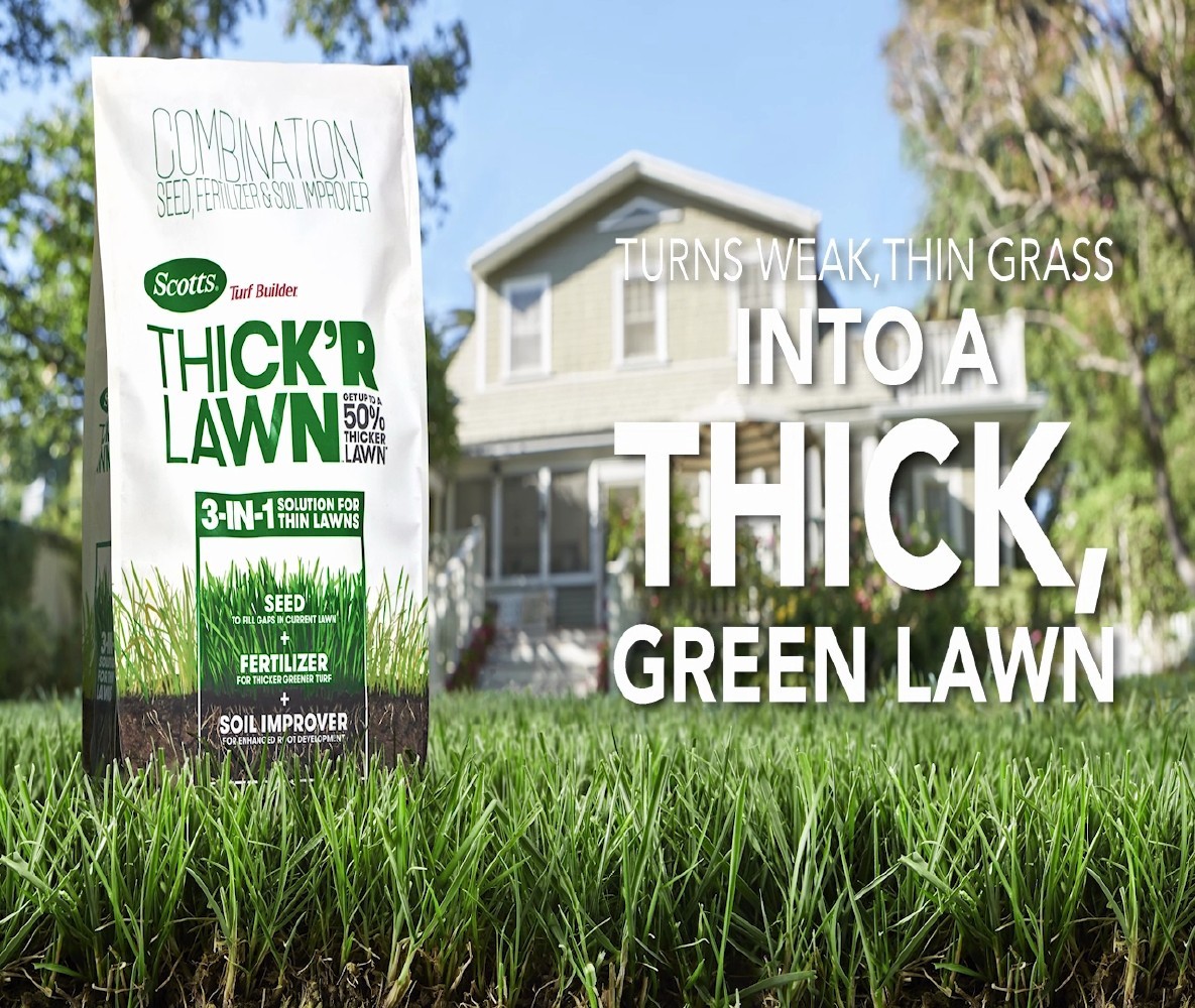 Thick’R Lawn Seed & Fertilizer Mix for Sun & Shade, 40 lbs – Soil Improver, Thic