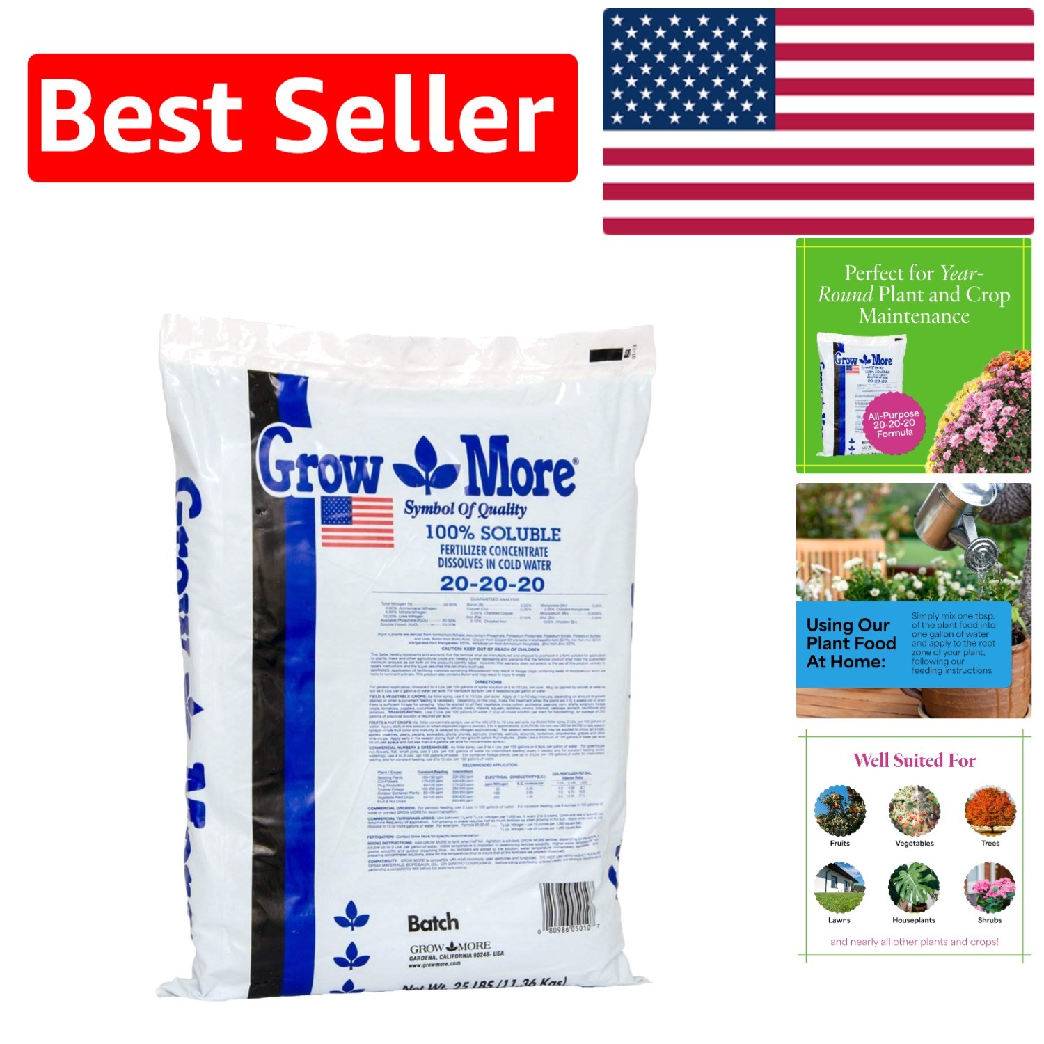 25lb 20-20-20 Fertilizer – Water Soluble Plant Food for Garden and Houseplants