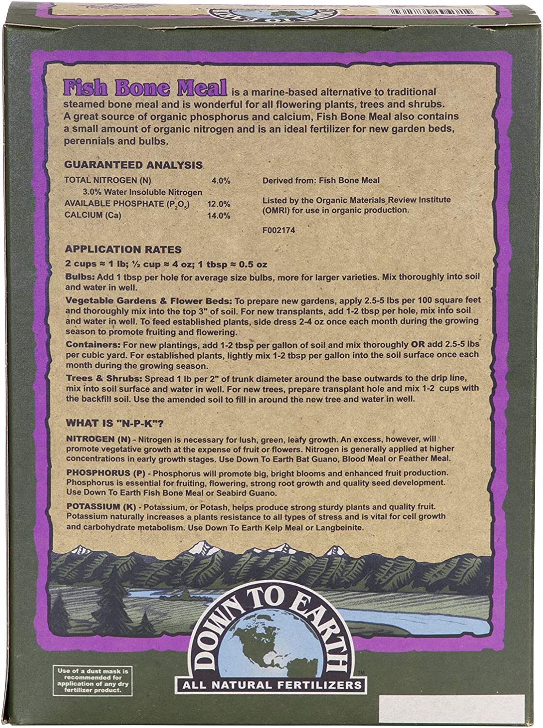 Down to Earth Organic Fish Bone Meal Fertilizer 4-12-0, 5 Lb