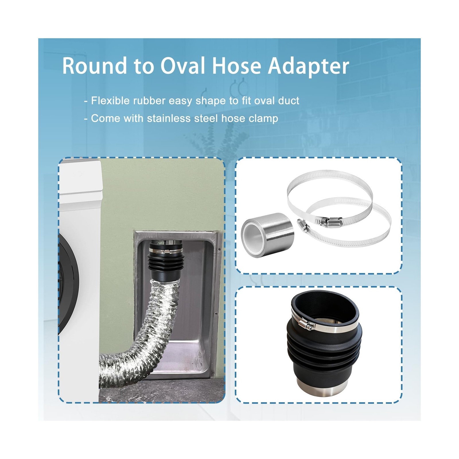 Duct Adapter Round to Oval for Dryer Vent Box Hose Connection, 4 In… Fast Ship