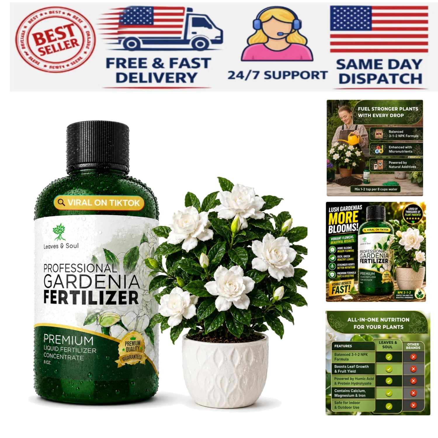 Professional Liquid Gardenia Fertilizer 3-1-2 Concentrate 8 oz, Gardenia Pla…