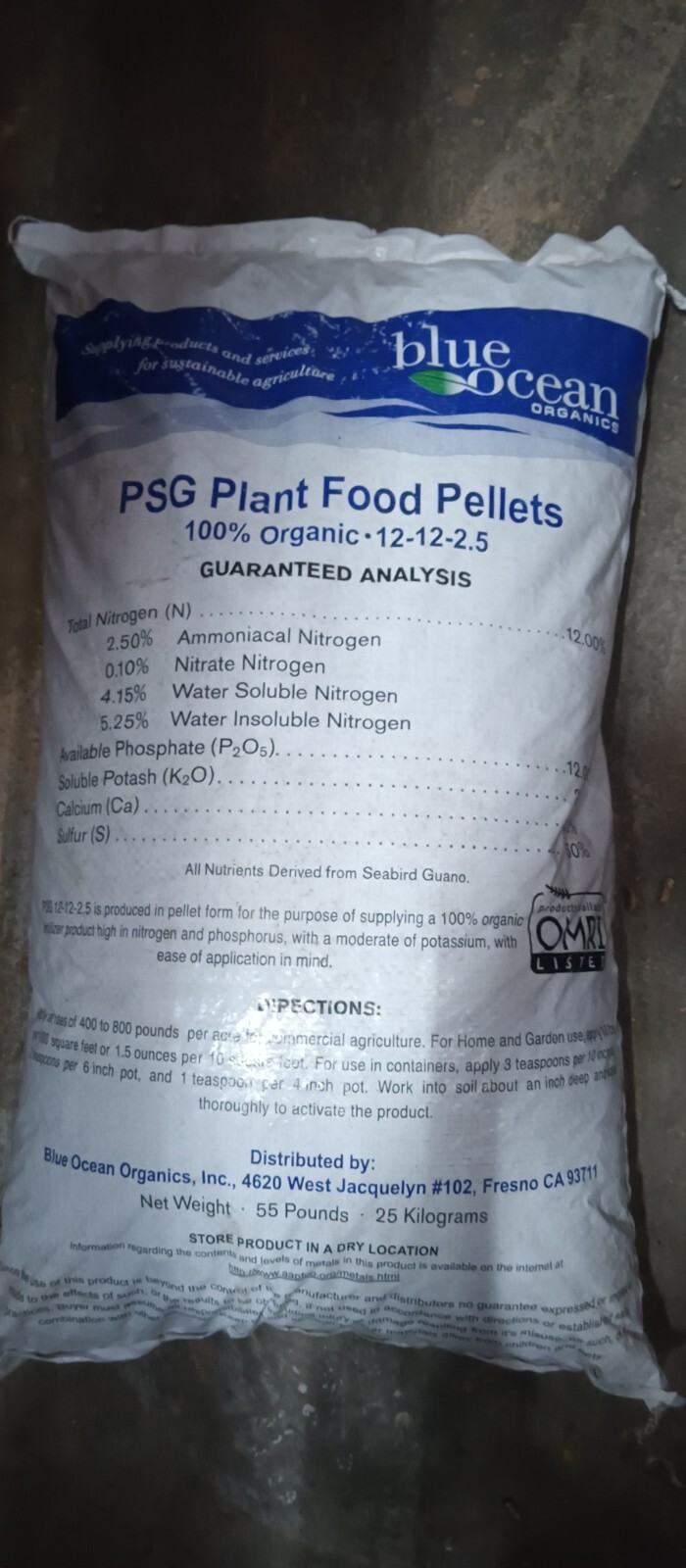 2.2 LB REPACK Blue Ocean PELLETIZED Seabird Guano 12-12-2.5 KILO ORGANIC