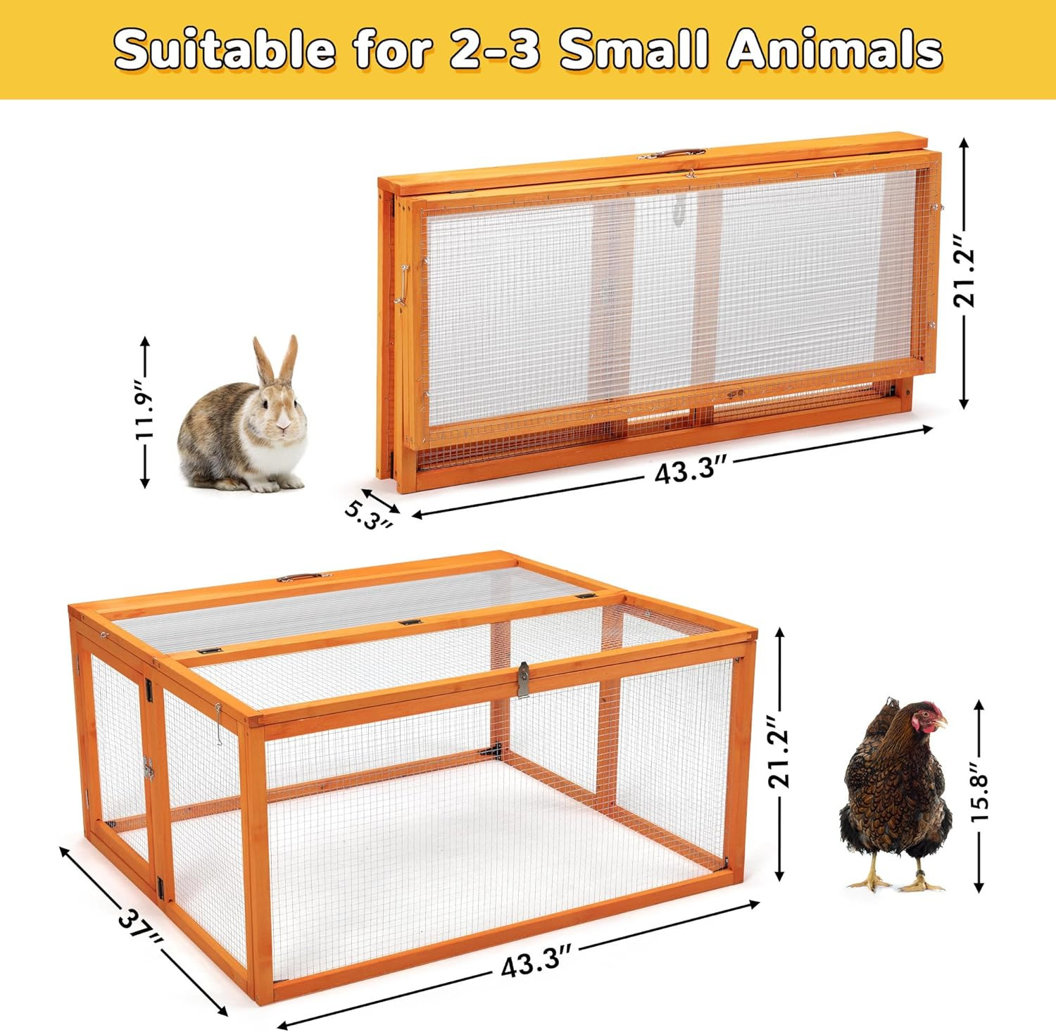 Nyeekoy Portable Chicken Coop with Uv-Proof Panel, 4X Garden Stakes, Wooden Rabb