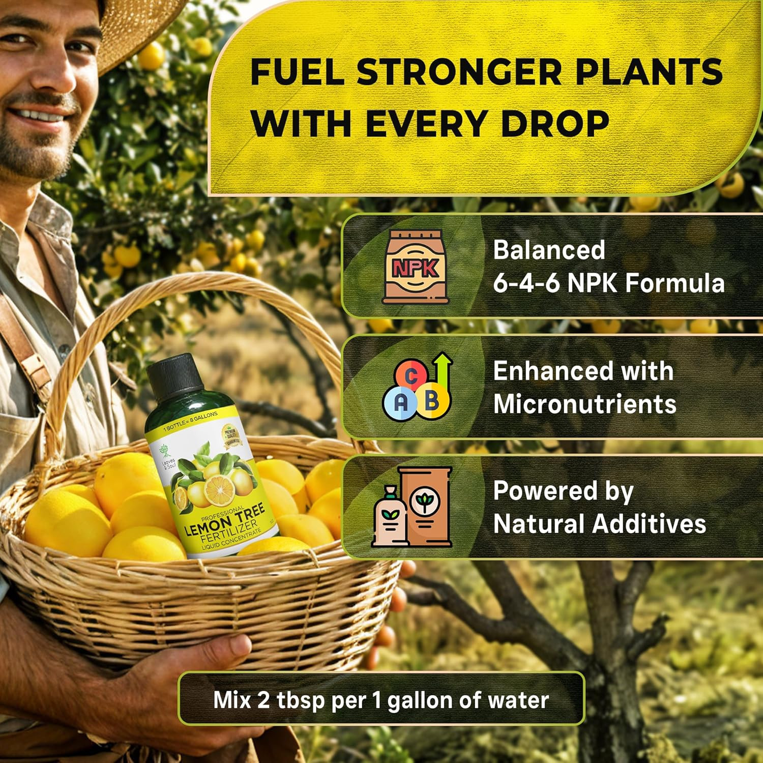 Lemon Tree Fertilizer 8 Oz, Professional Liquid Lemon Tree Fertilizer 6-4-6 Conc