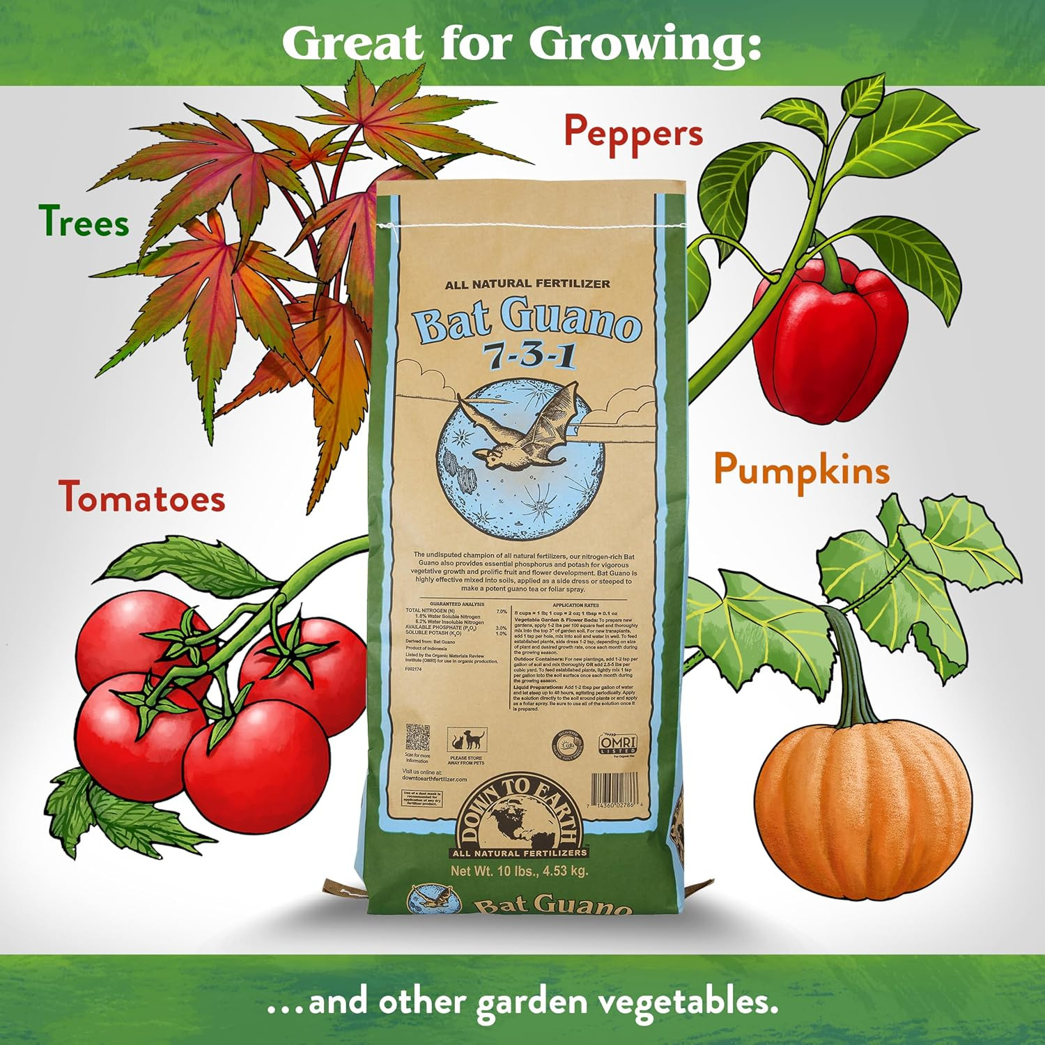 Organic Bat Guano – 7-3-1, 10 Lb | High Nitrogen Plant Food for Rapid Vegetative