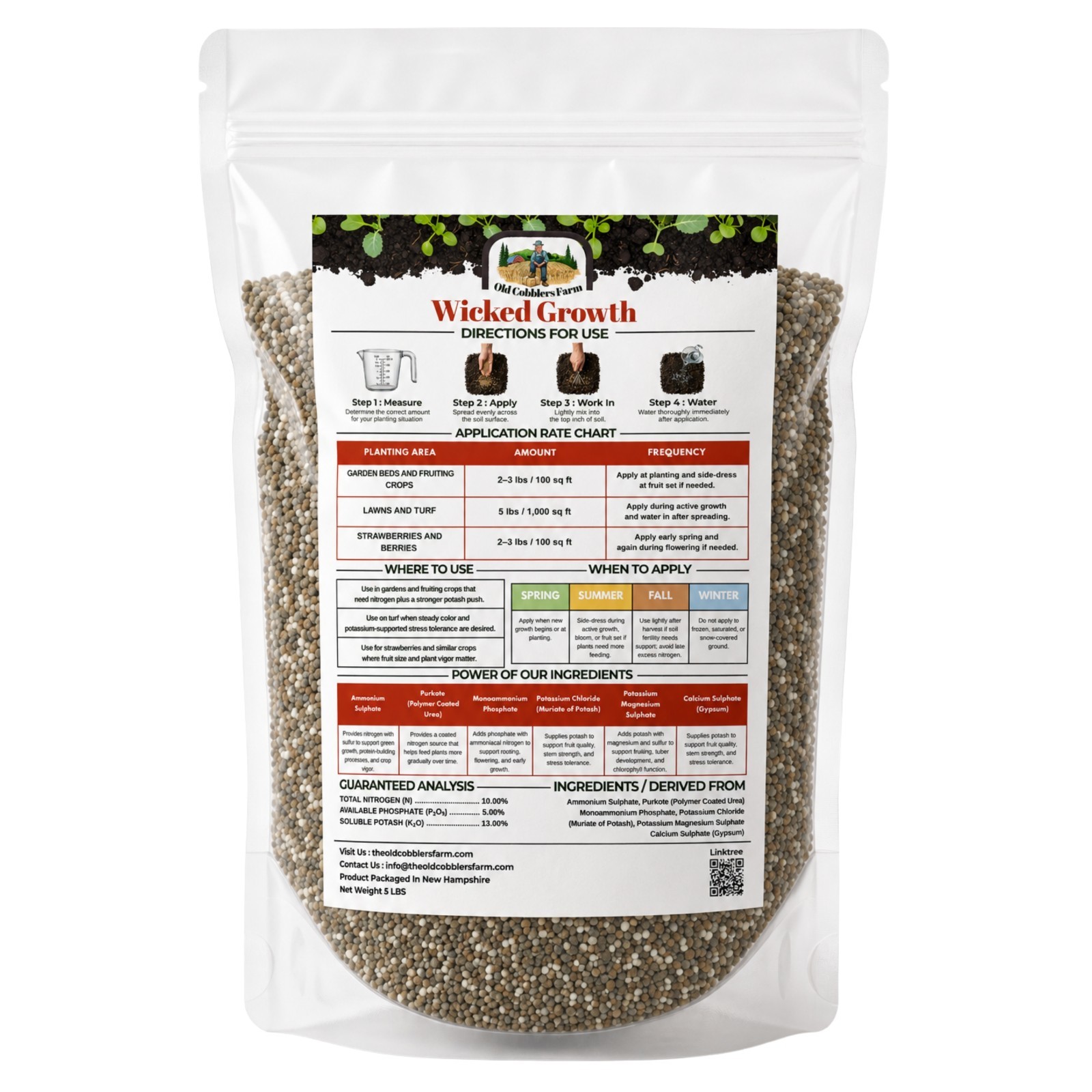 Old Cobblers Farm™ Wicked Growth 10-5-13 Fertilizer – High Nitrogen-Phosphate