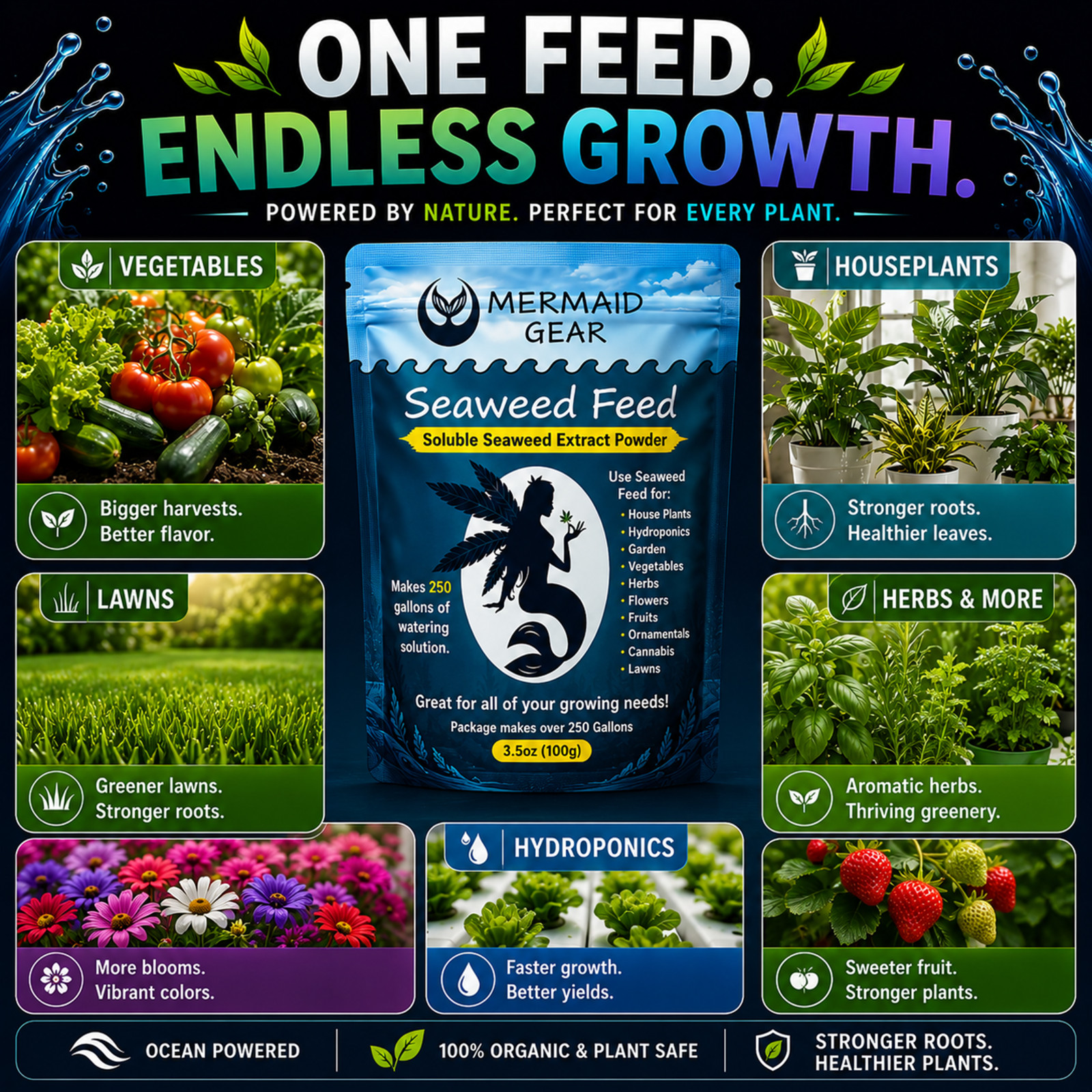 Seaweed Fertilizer 100% Organic Kelp Hydroponic Soil Garden Lawn Flowers Plants