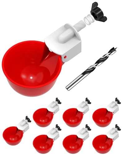 8 Pack Chicken Waterer Cups Automatic Poultry Drinker Kit with 3/8 Drill Bit Red