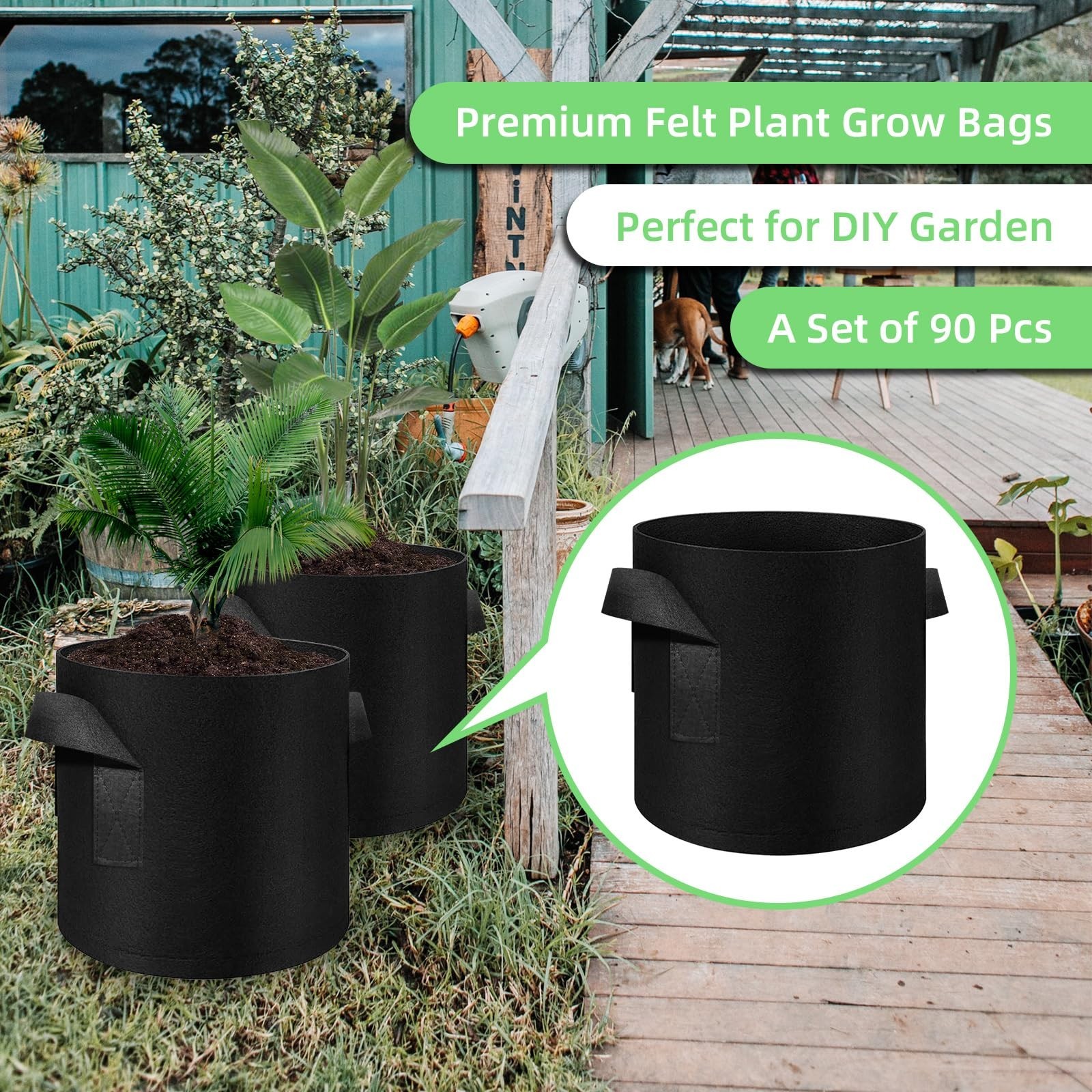 5 Gallon Grow Bags 90-Pack Garden Plant Aeration Fabric Pots with Handles Non…