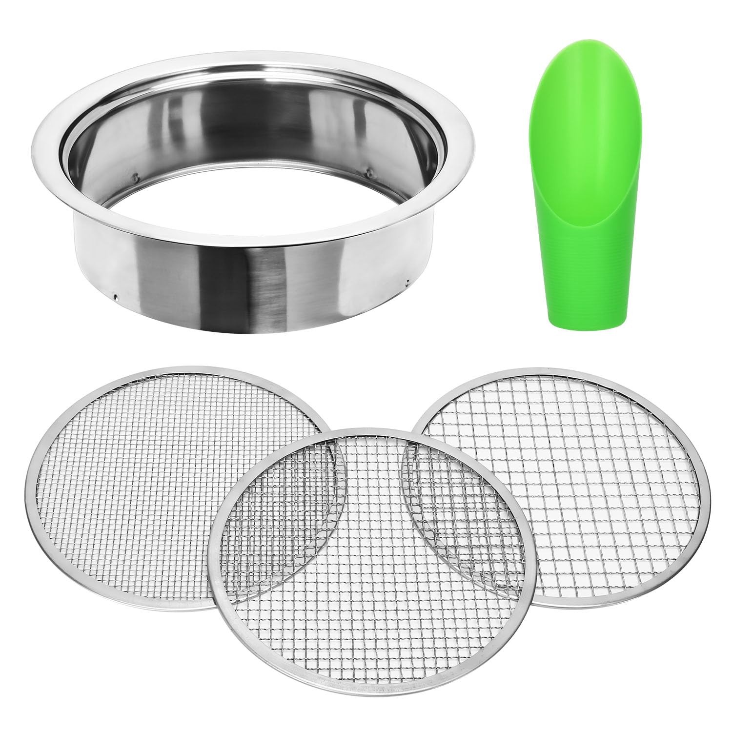 Soil Sifter Garden Sieve Stainless Steel Set, with 3 silver