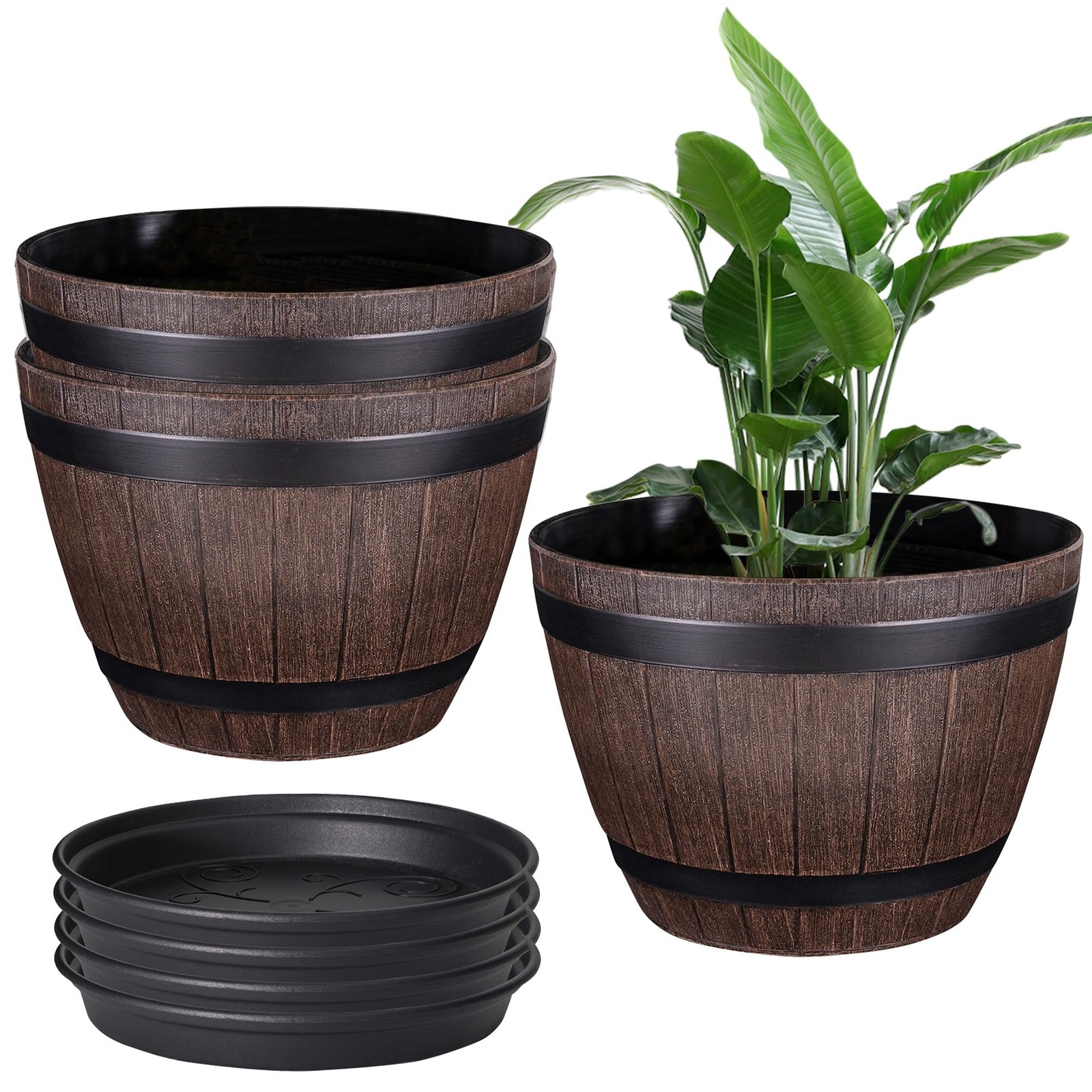 VECELO Plant Pots with Drainage Holes & Saucer, 13 Inch Flower Pots with Tray…