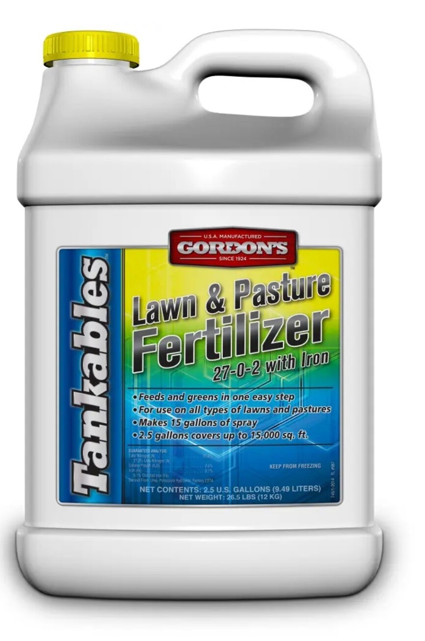 Gordon’s 7451120 2.5 Gallon Tankables Lawn & Pasture Fertilizer w Iron 27-0-2