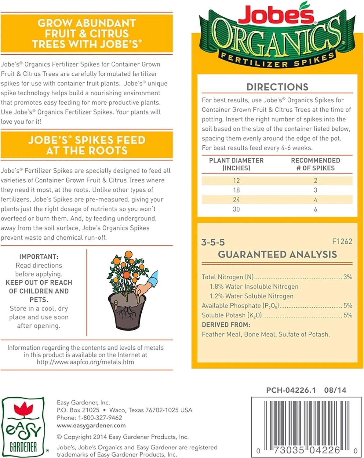Garden Fertilizer Spikes, Easy Plant Care Fertilizer for Fruit and Citrus Plants
