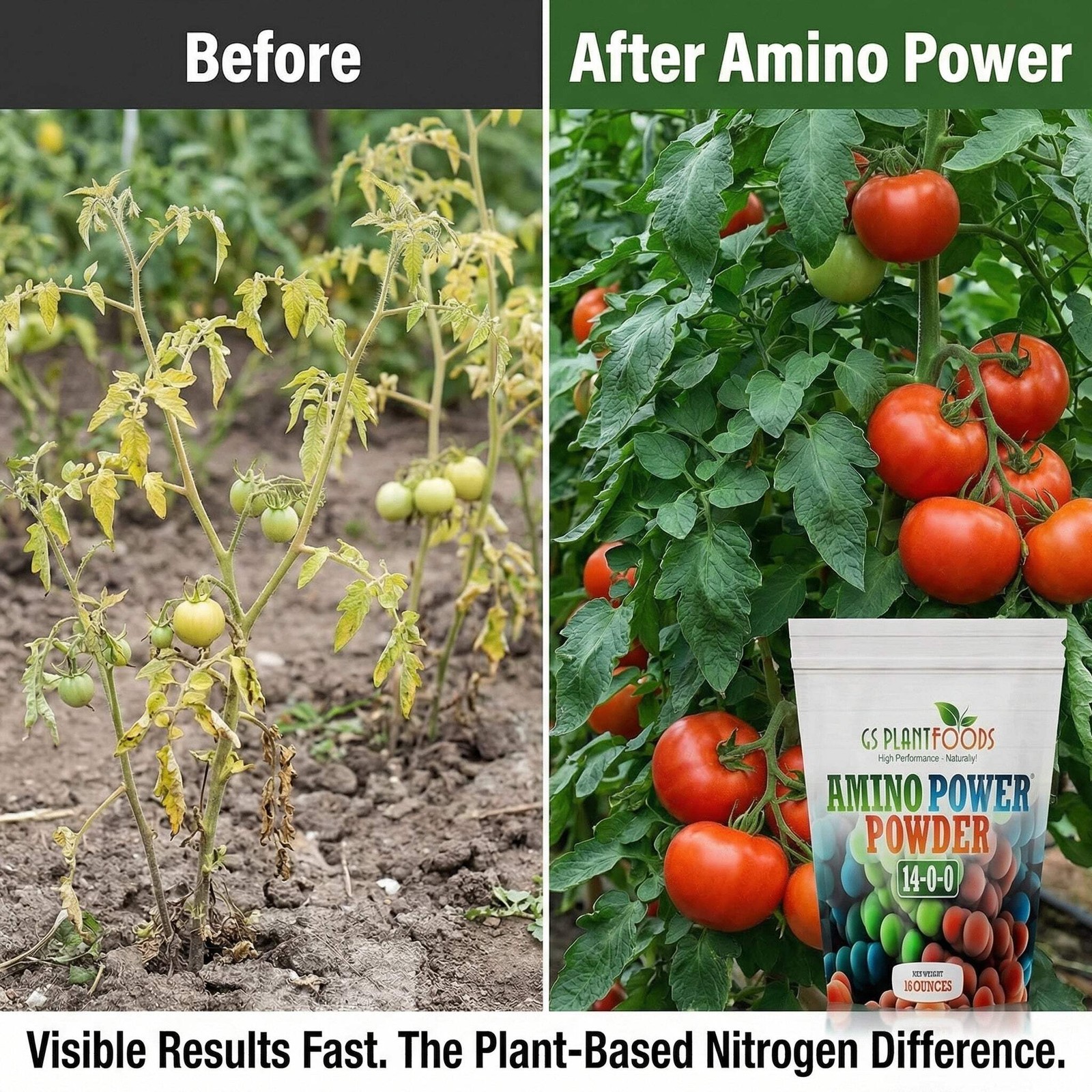 Amino Power Powder Nitrogen Fertilizer 16 oz – Plant-Based 100% Water Soluble Hi