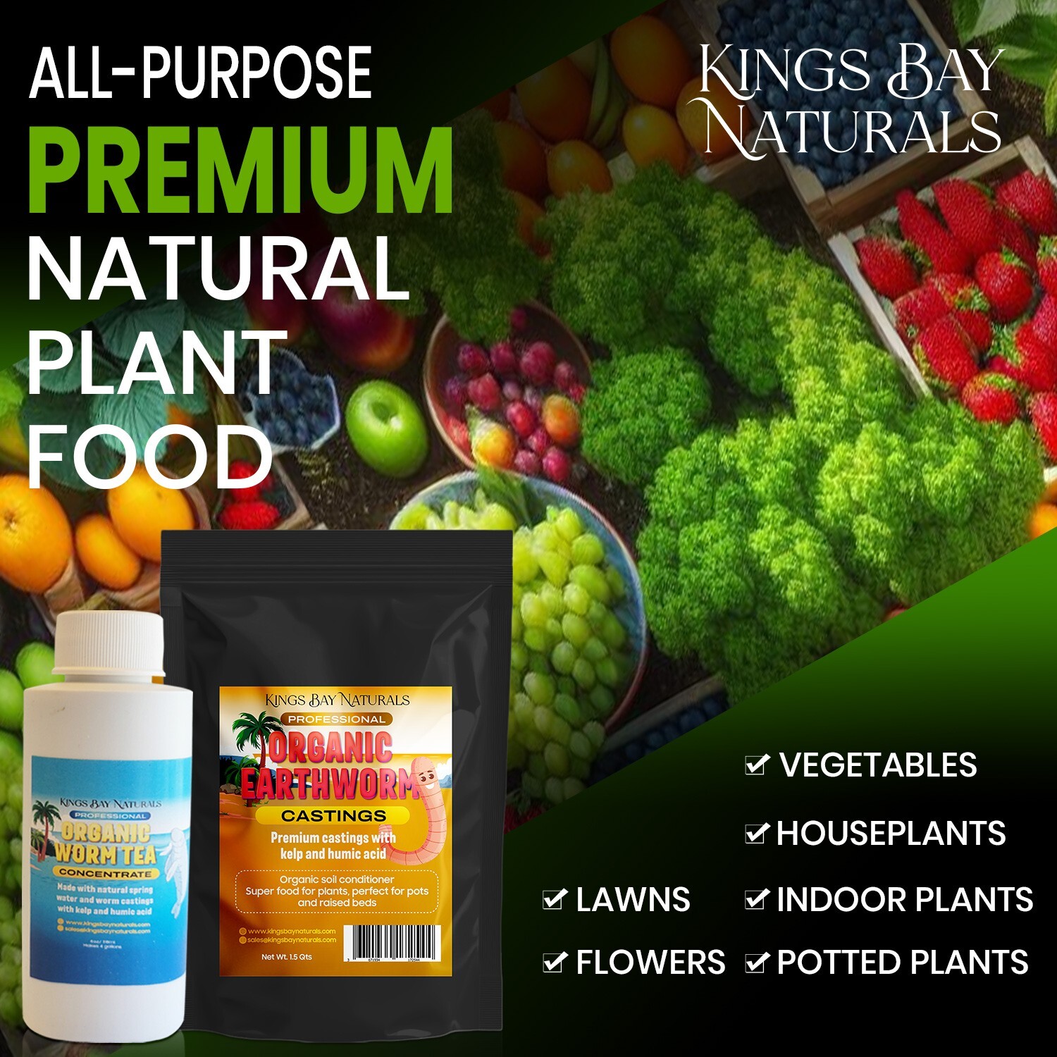 100% Organic Worm Castings & Tea Bundle! Kings Bay Naturals fast free Shipping!
