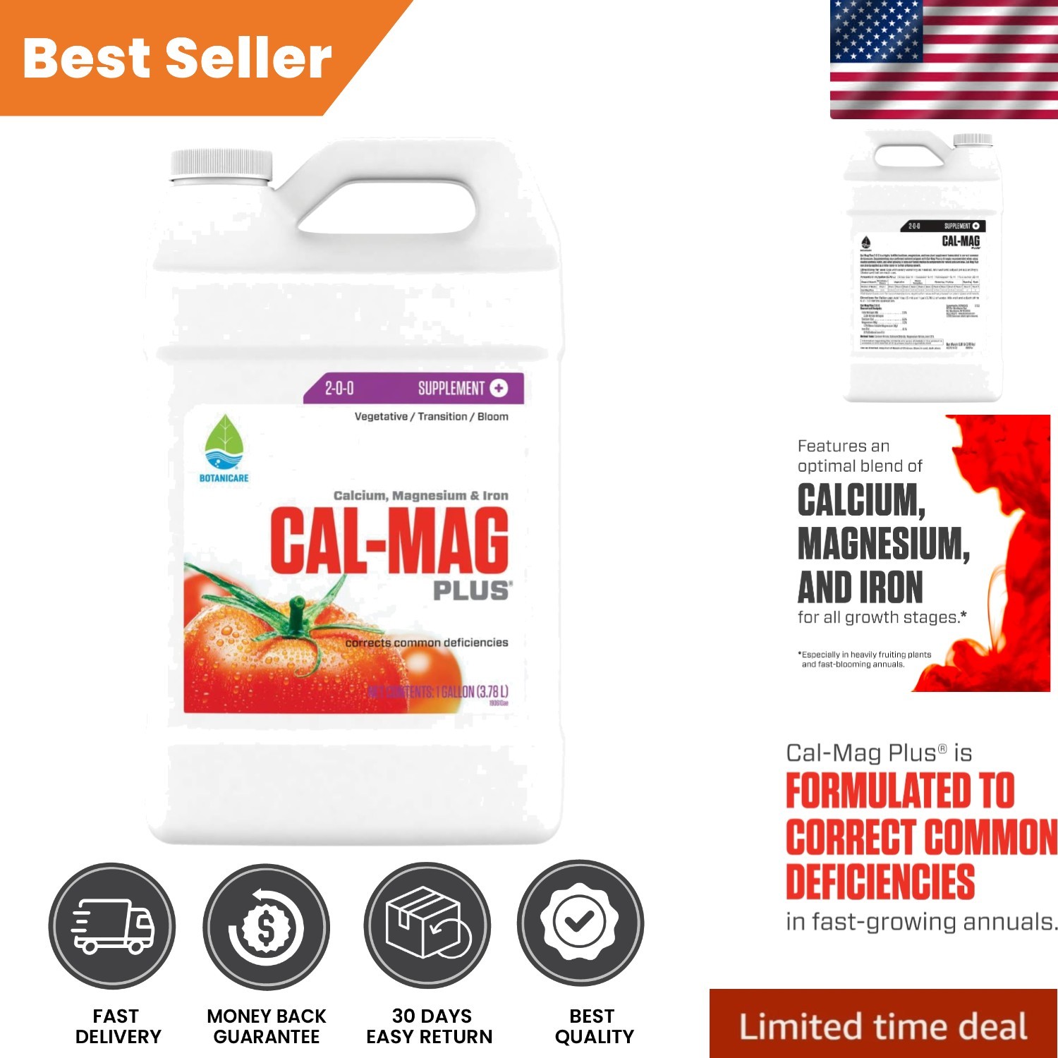 Versatile Cal-Mag Plus Supplement – Liquid Plant Food, 2-0-0 NPK, 1 Gallon