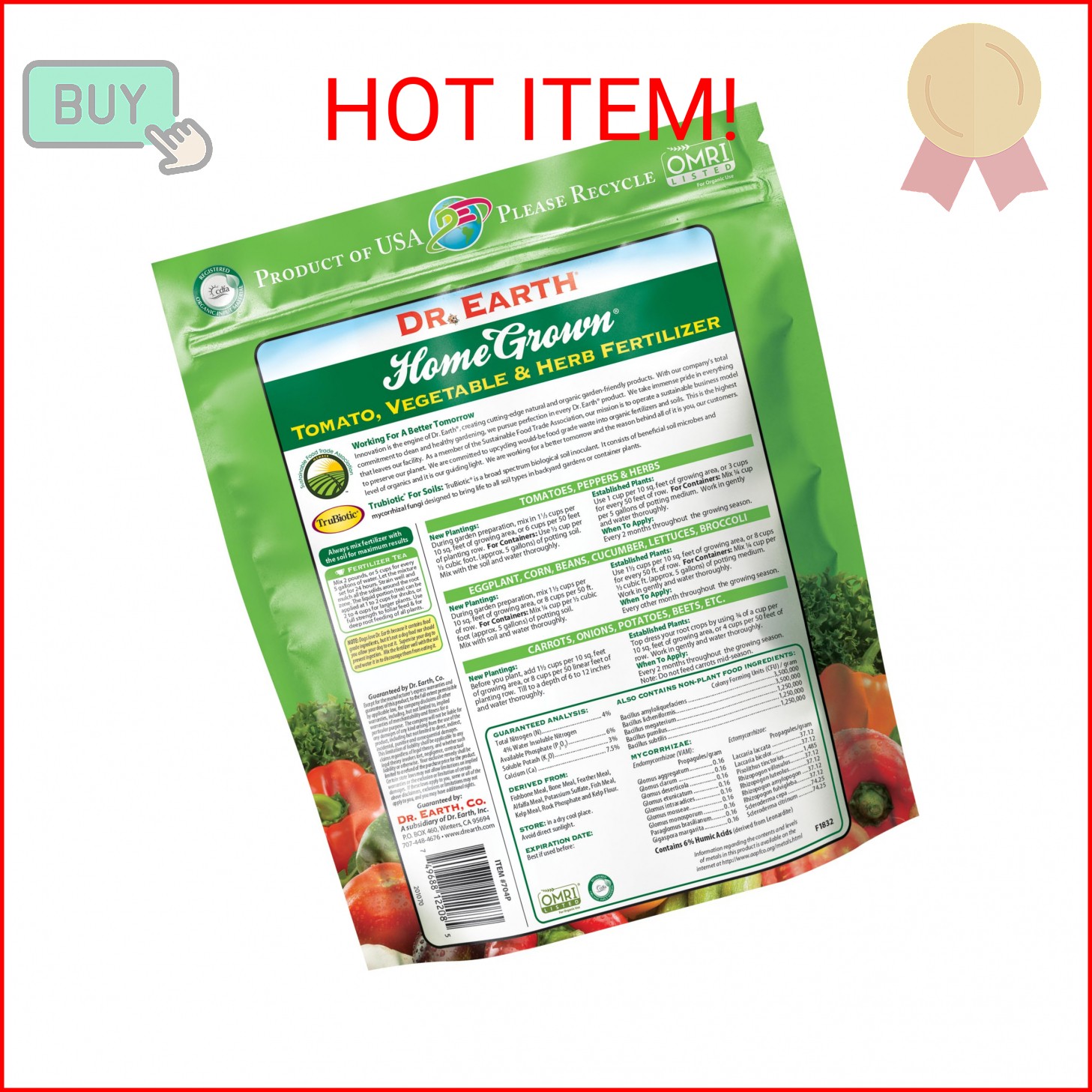 Dr. Earth Organic 5 Tomato, Vegetable & Herb Fertilizer Poly Bag
