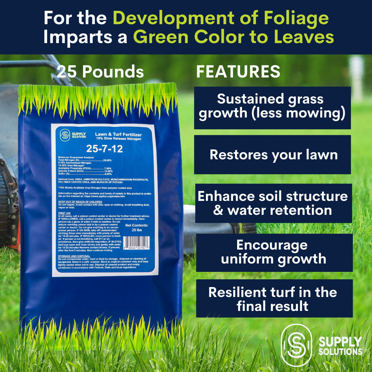 25-7-12 Lawn & Turf Fertilizer – Lawn, Turf and Garden Plants Food – 25 Lbs