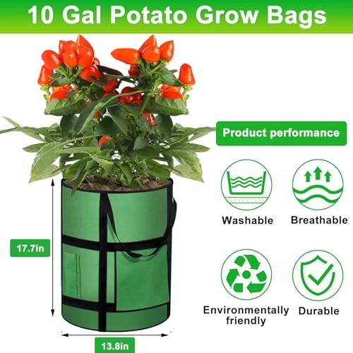 6PK 10 Gallon Potato Grow Bags – Heavy Duty Nonwoven Garden Pots w/ Viewing Wind