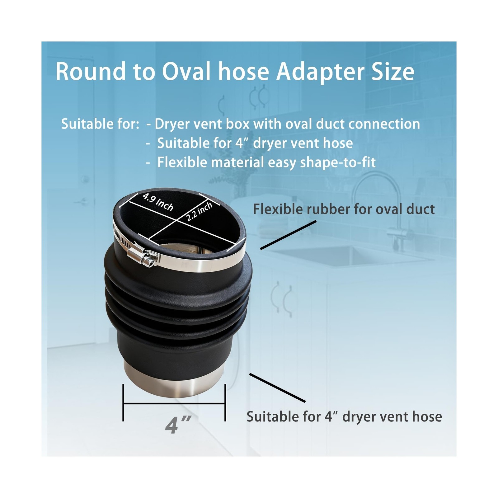 Duct Adapter Round to Oval for Dryer Vent Box Hose Connection, 4 In… Fast Ship