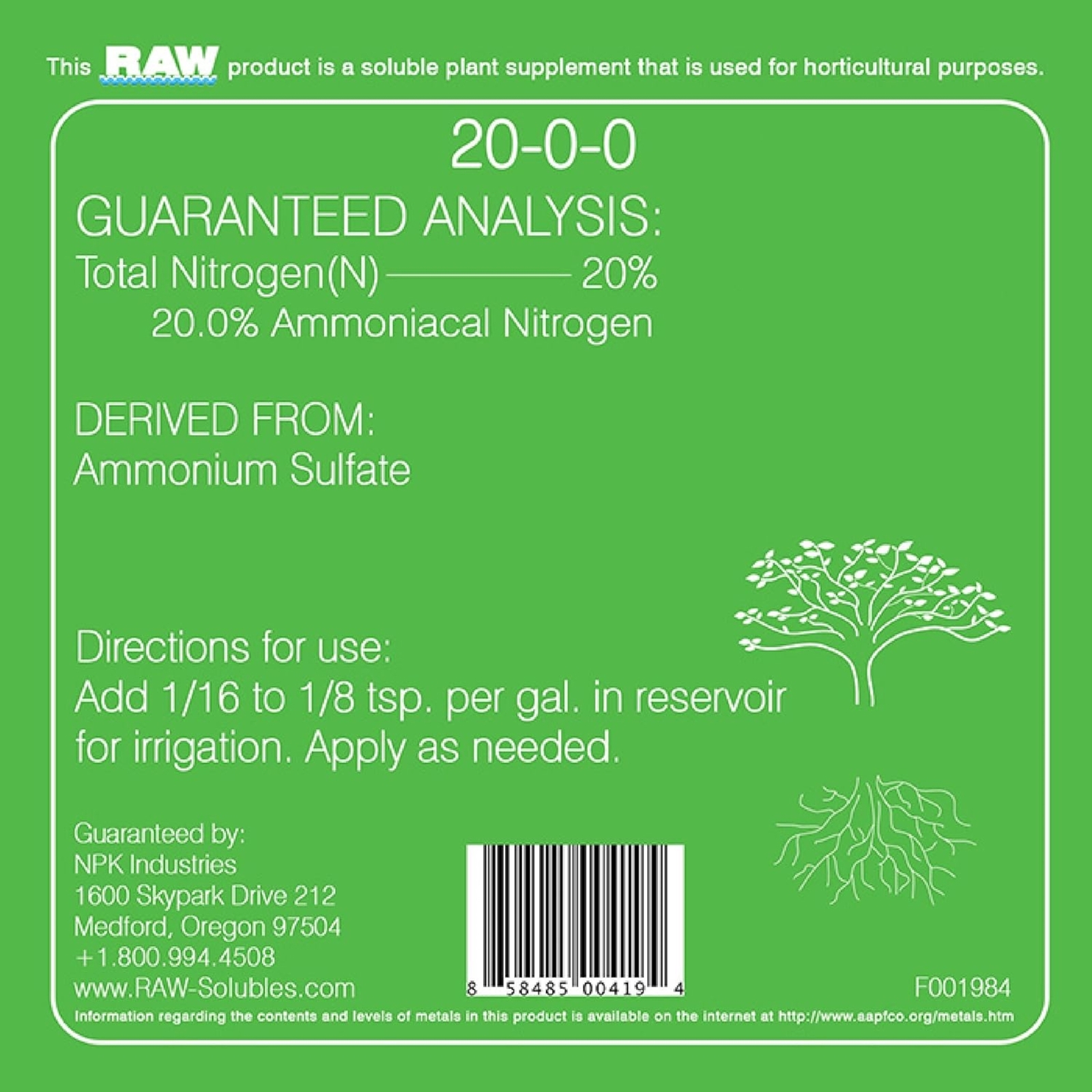 RAW Nitrogen Growth Water-Soluble Fertilizer, 8oz