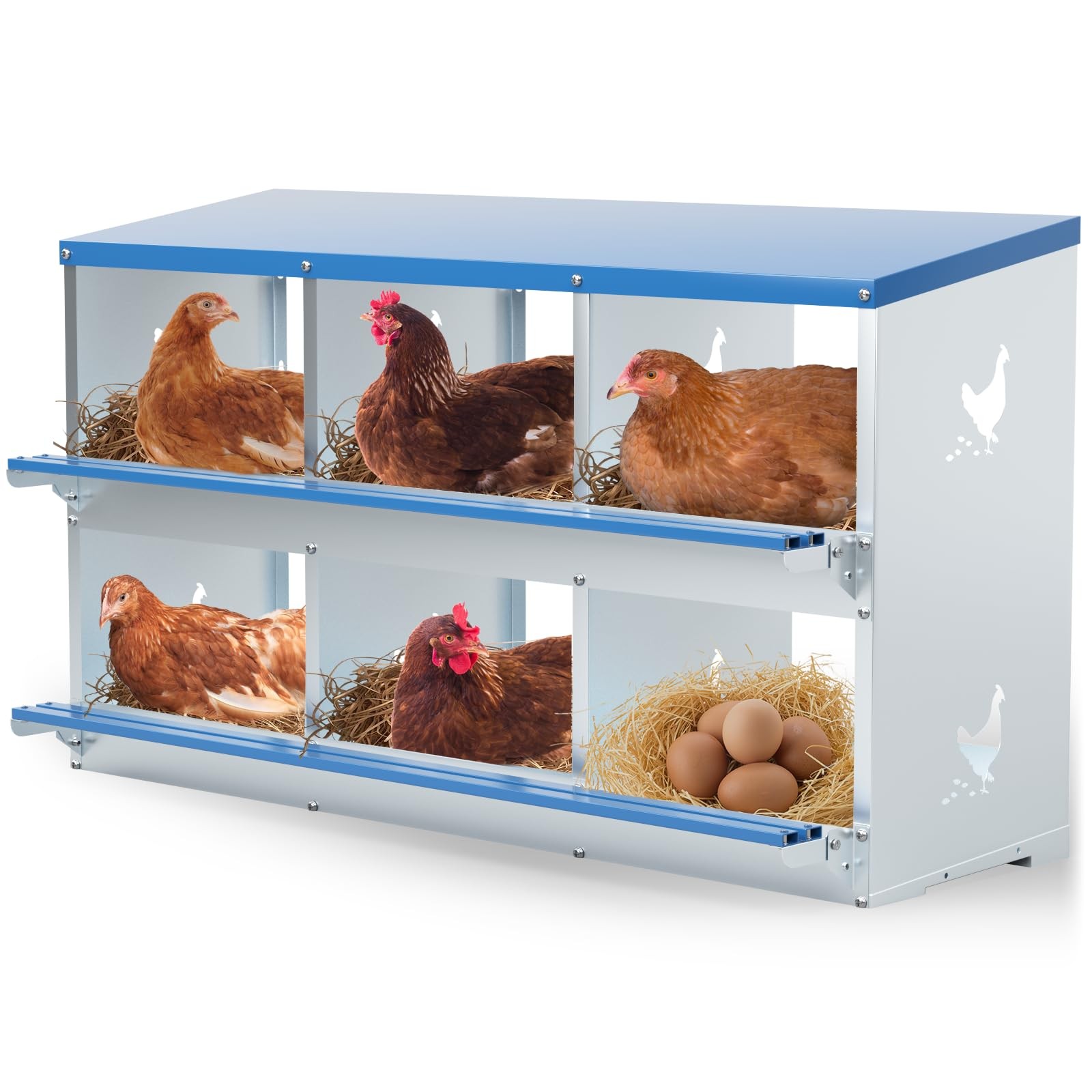 Kinchoix Chicken Nesting 6 Compartments Metal Laying Boxes Chicken Hens Poultry