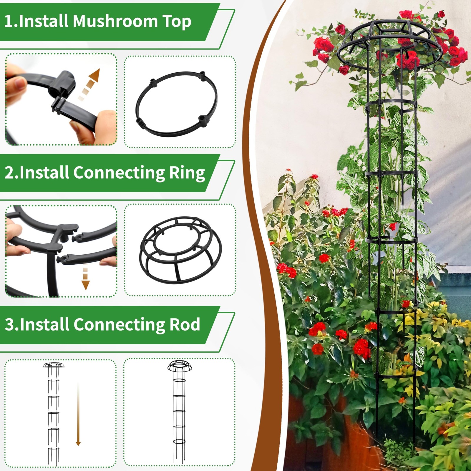 76” Garden Trellis for Climbing Plants, 1 Pack Mushroom Plant Support for