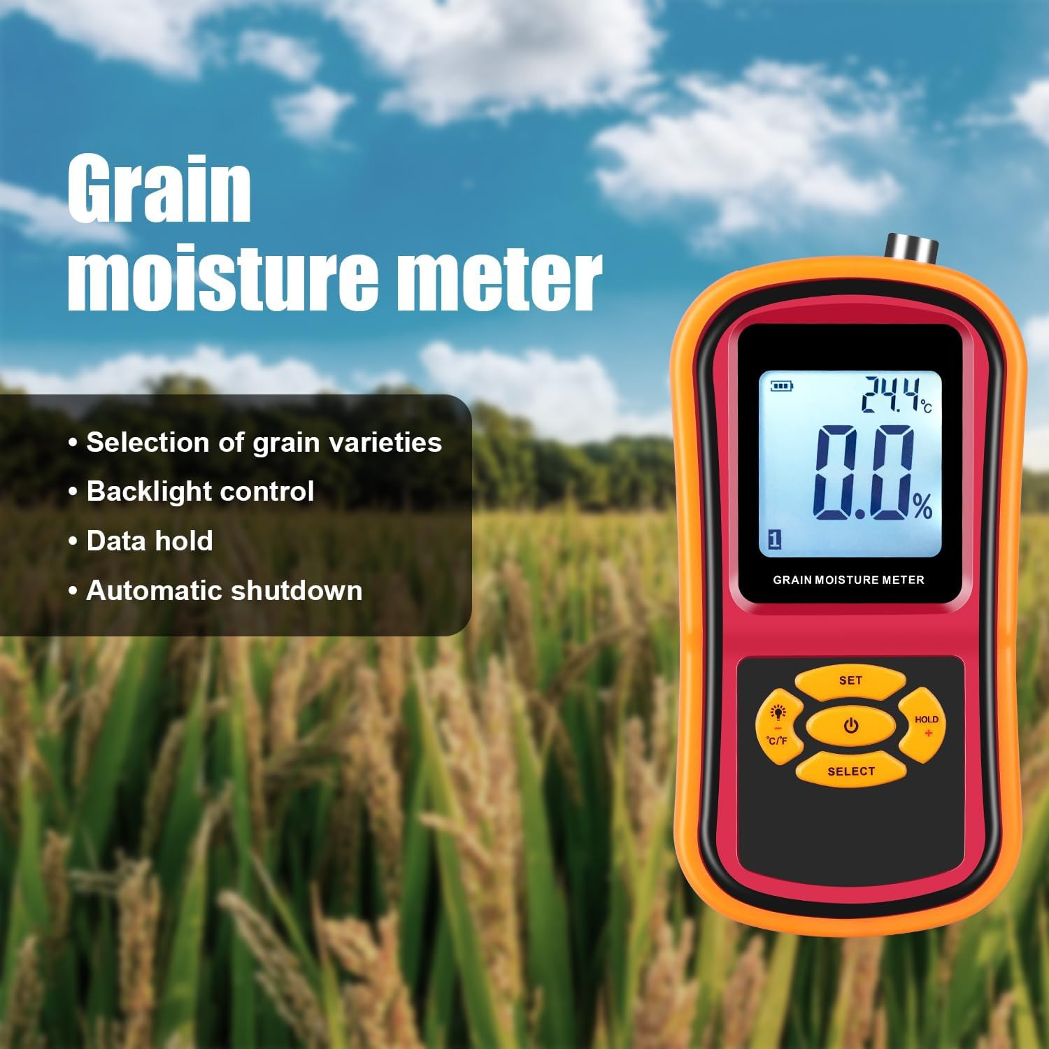 Digital Grain Moisture Meter for Wheat Corn Rice Peanut Soybean, Grain Humidity