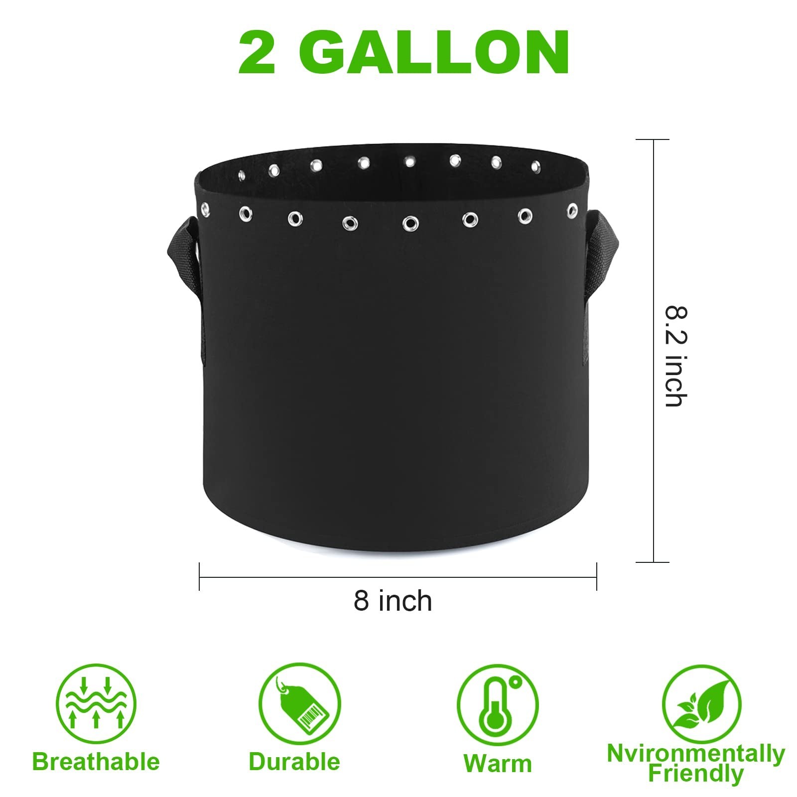 2 Gallon Plant Grow Bags 5-Packs with Holes,Thichkened Non-Woven Aeration Fab…