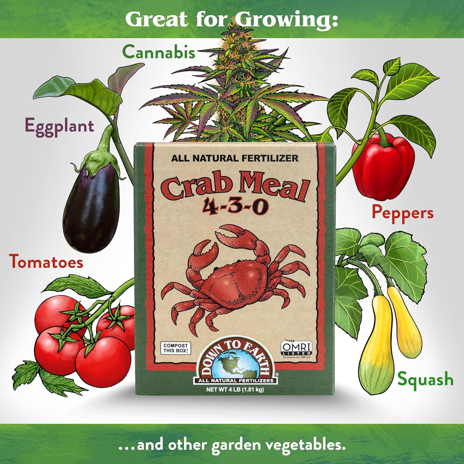 Fertilizante Organico Natural Down To Earth Harina de Cangrejo 4 3 0 1.8 kg 4 lb