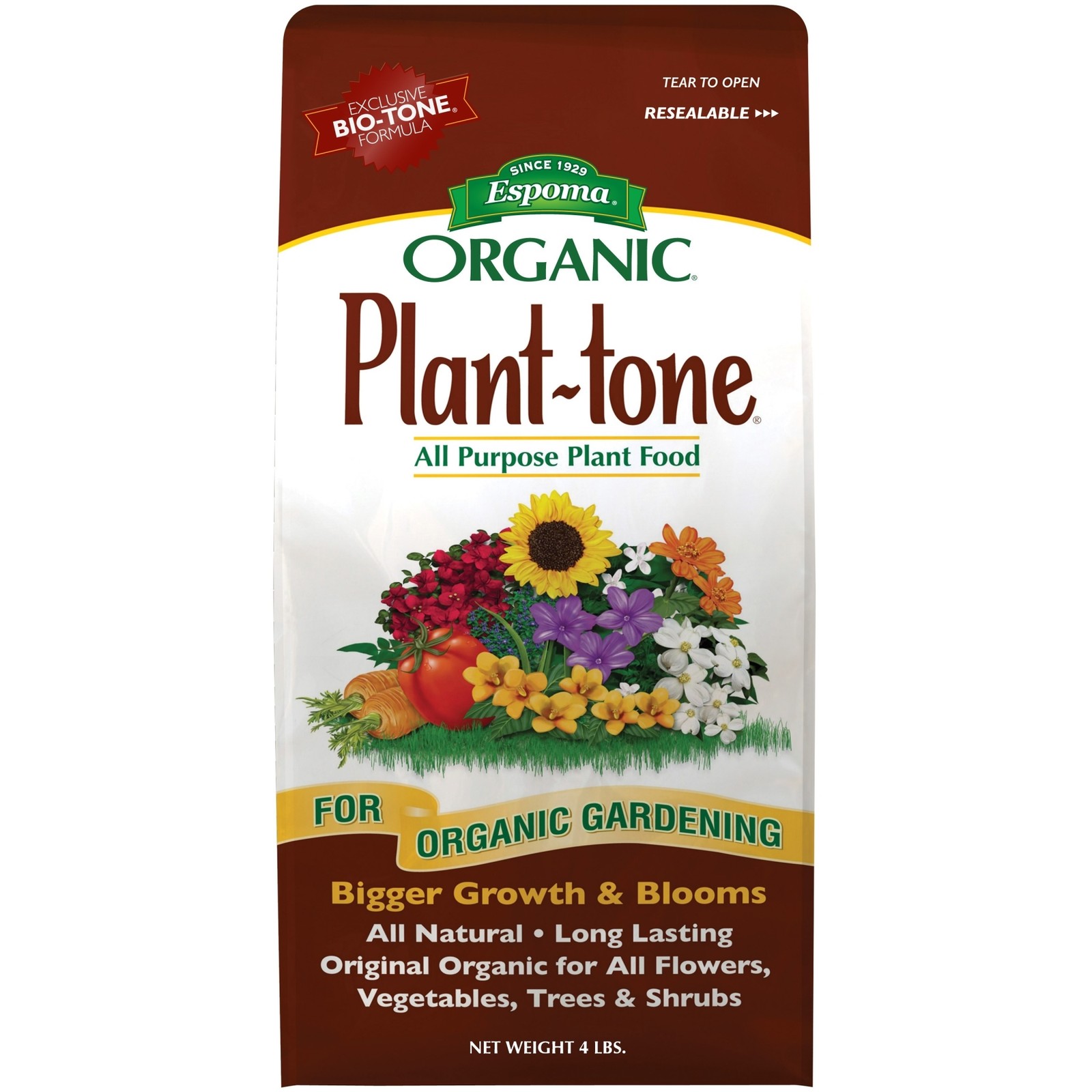 Espoma Organic Plant-tone All-Natural, All-Purpose Fertilizer, 4lb (4 Pack)