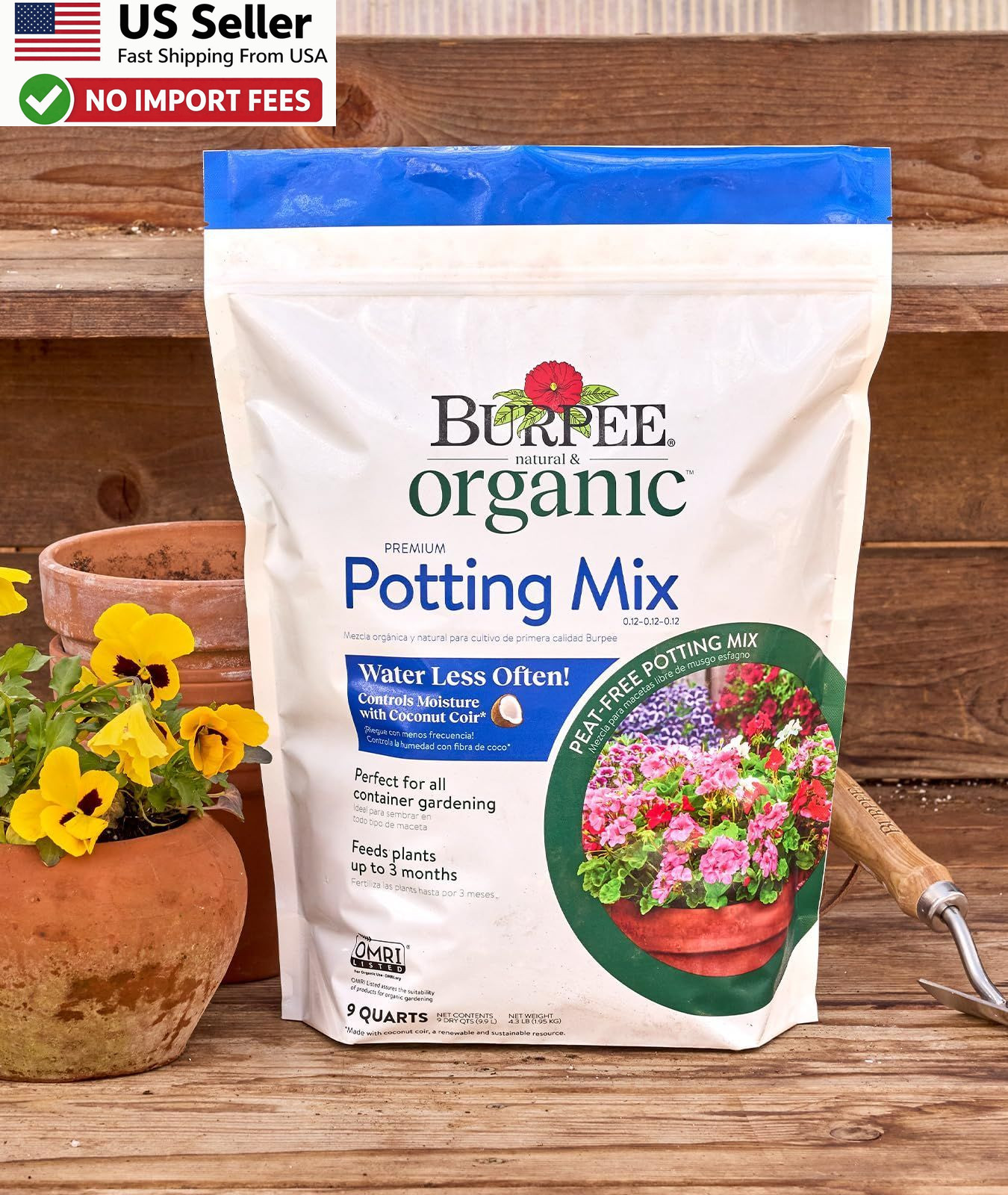 Burpee Organic Potting Soil Mix 9qt Container Vegetable Herb FROM USA