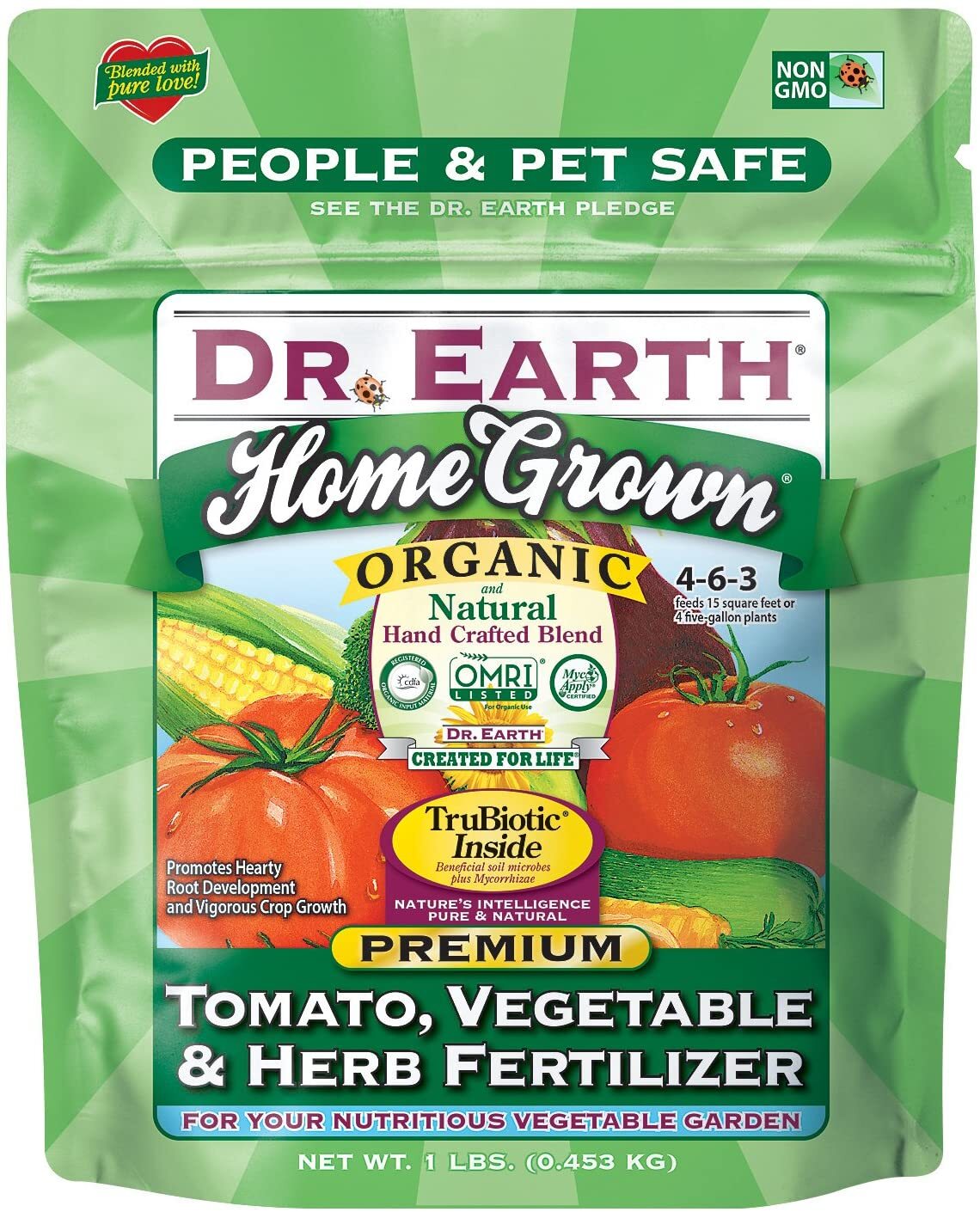 Dr. Earth Home Grown Premium Tomato, Vegetable & Herb Fertilizer 4-6-3 1lb