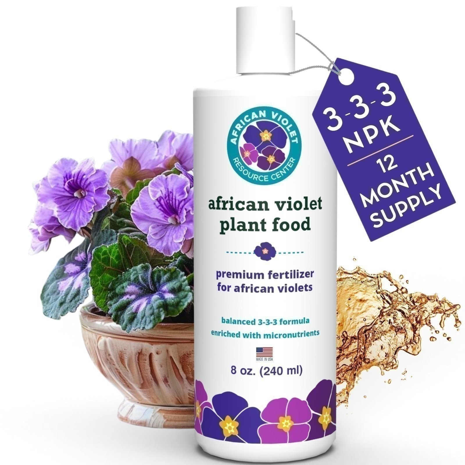 African Violet Food – Liquid Fertilizer for Vibrant Blooms, Easy to Use (8 oz)