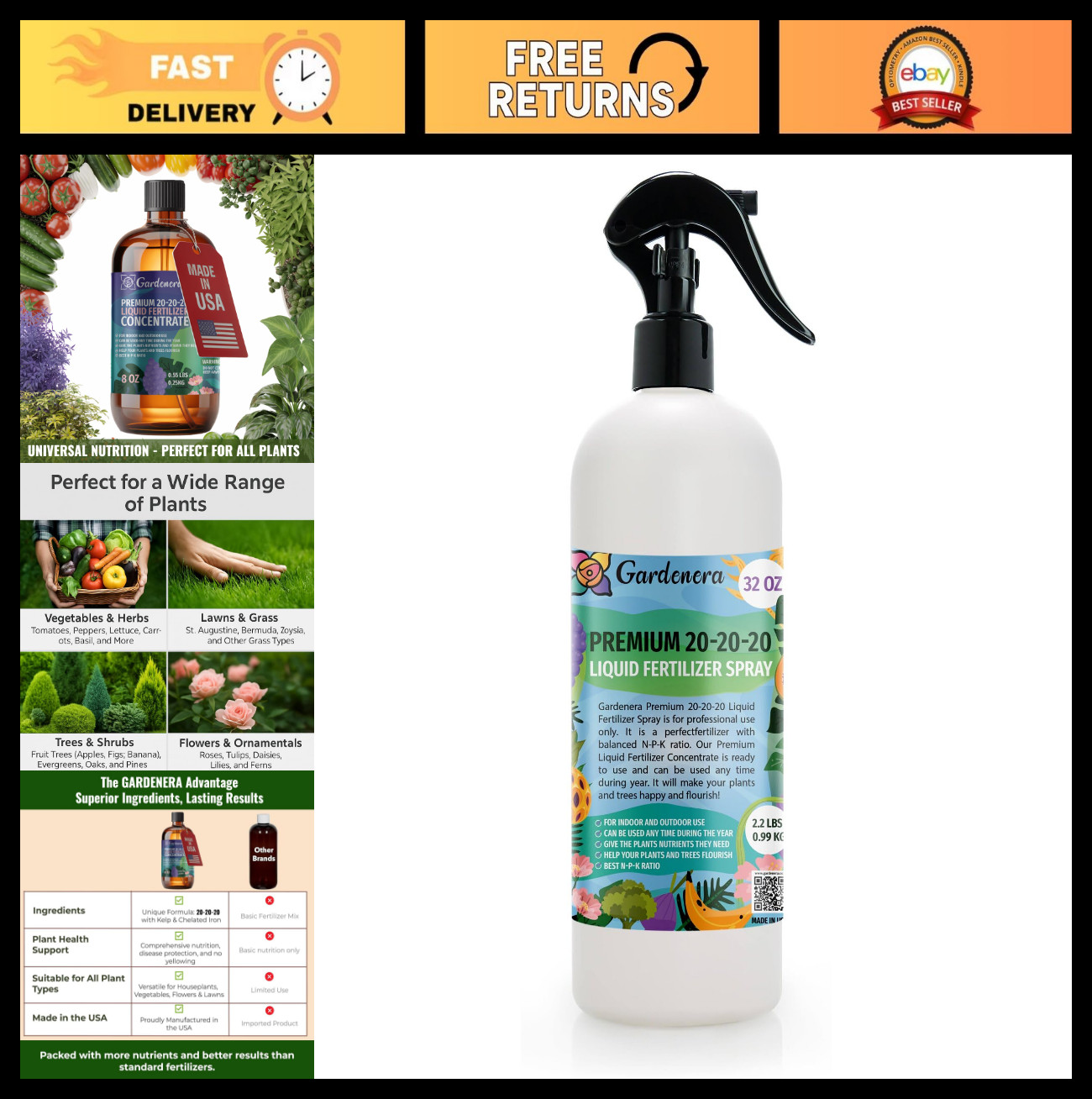 All-Purpose 20-20-20 Liquid Fertilizer Spray – Boosts Flowering & Yield for Frui