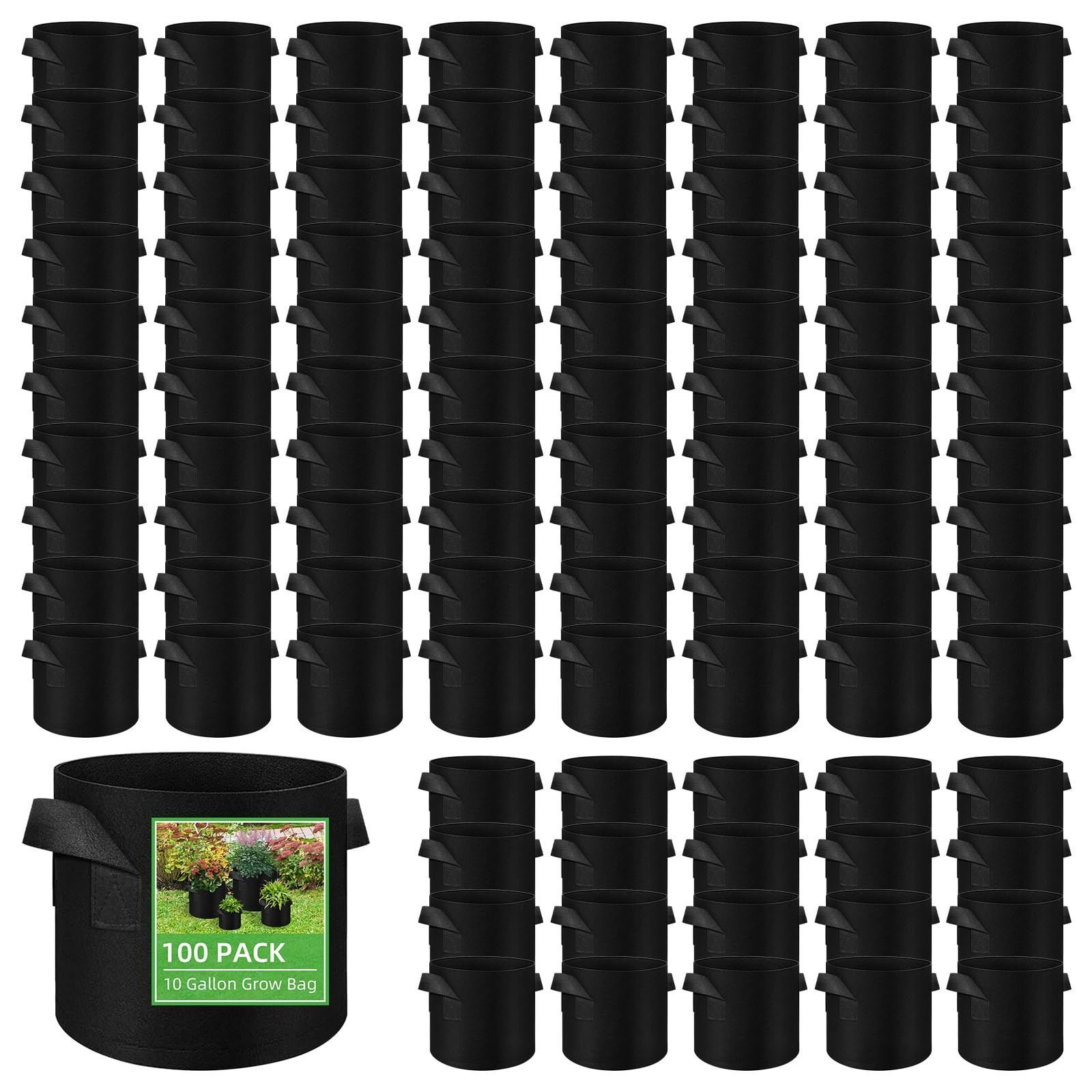 LITLANDSTAR 100-Pack 10 Gallon Grow Bags, Heavy Duty Thickened Nonwoven Aerat…
