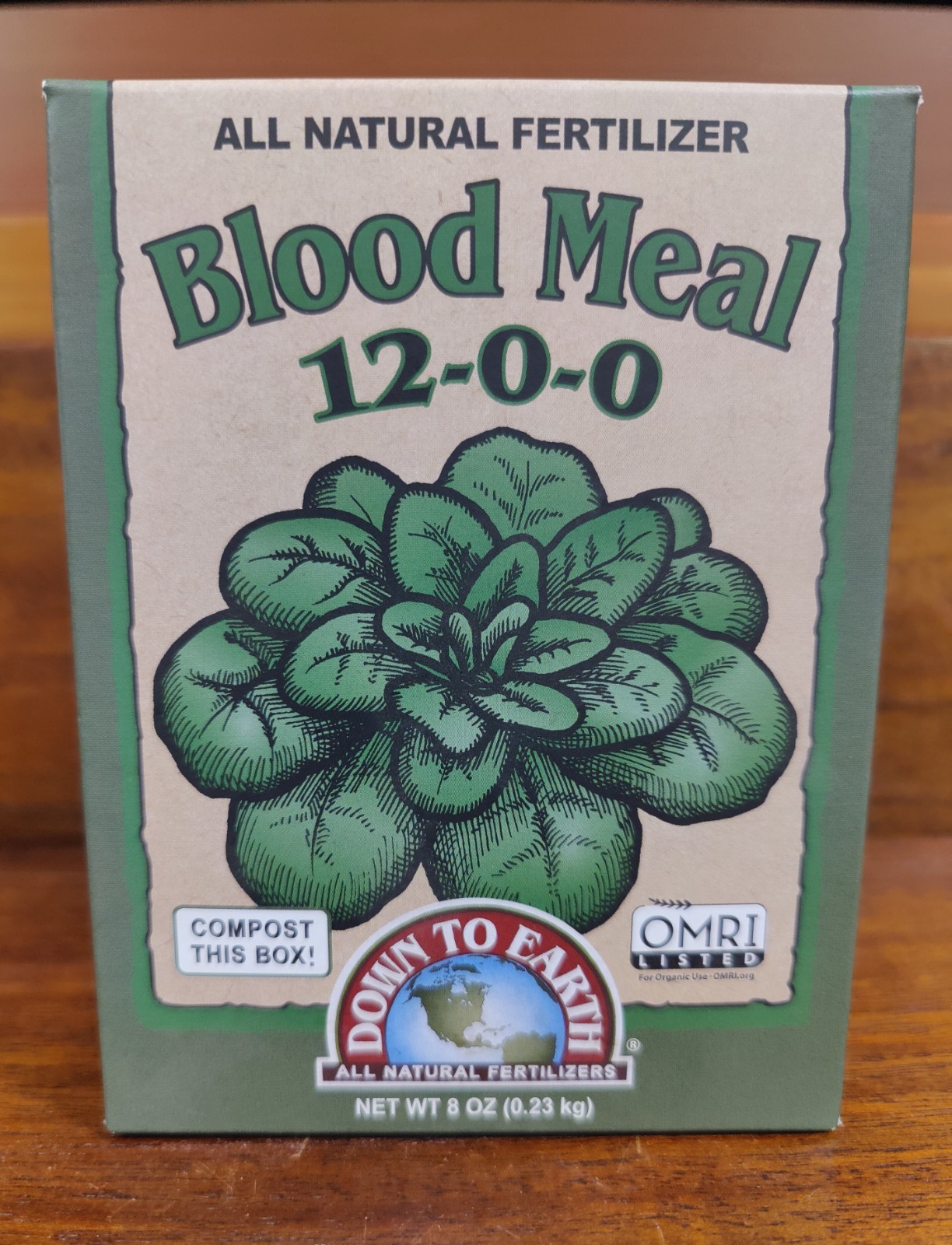 Down To Earth Blood Meal 12-0-0 All Organic Fertilizer 8oz (.23kg). Small Box