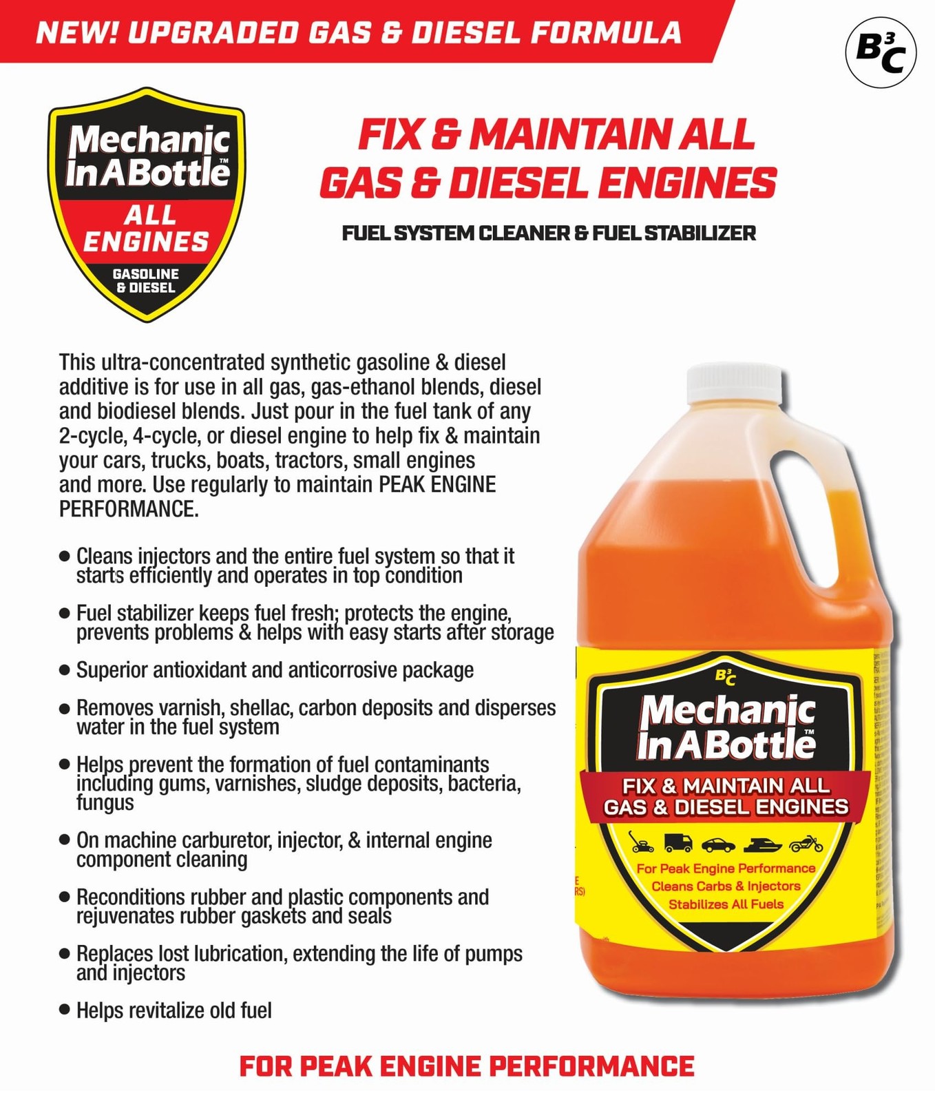 Mechanic in A Bottle Gas & Diesel Formula, Gallon Jug. Fuel System Cleaner & …