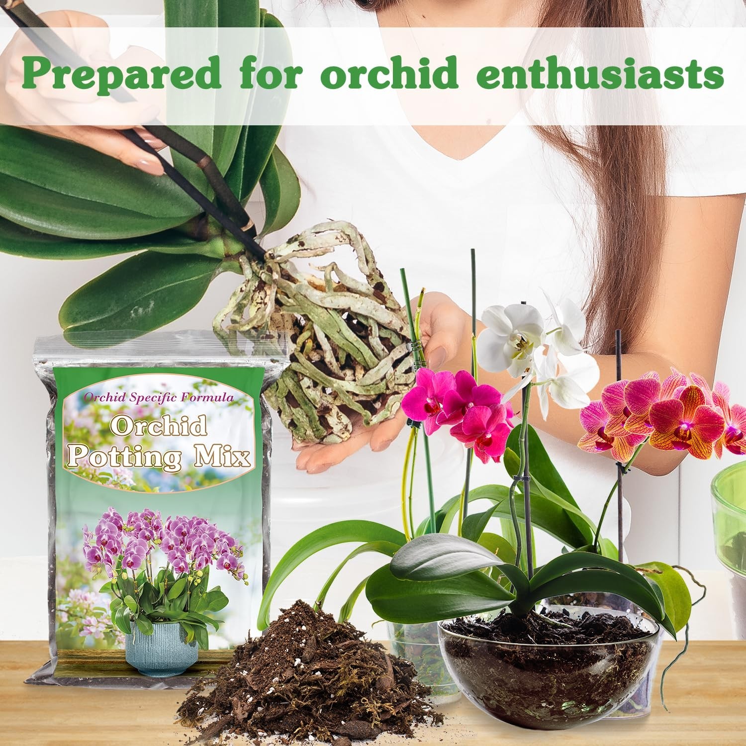 Orchid Potting Mix for Repotting, Mixture of Moss Pine Bark Coco Peat and Per…