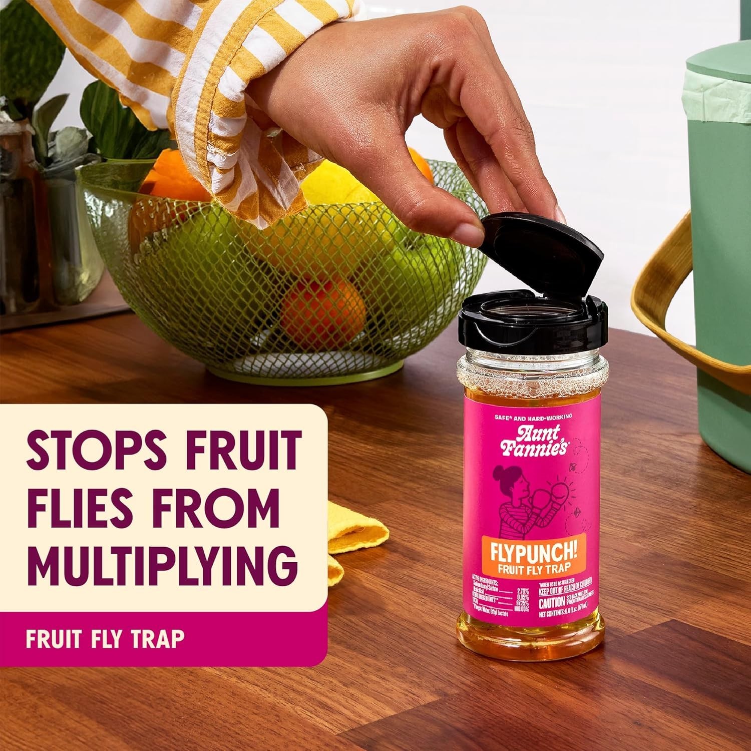 FlyPunch Fruit Fly Trap, Indoor Kitchen Use, 6 oz, Pack of 1 | Plant-Based In…
