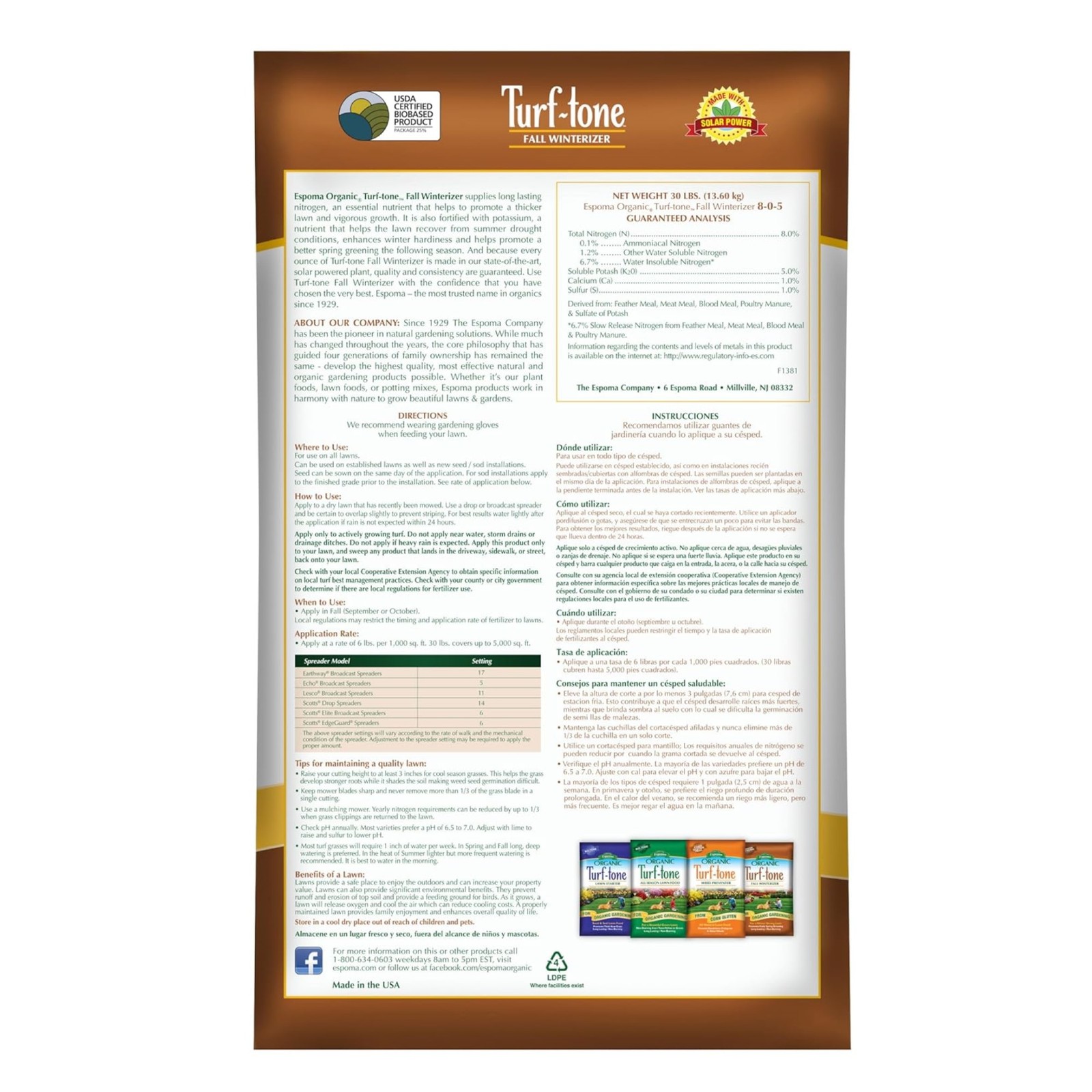 Espoma Turf-Tone Fall Winterizer Lawn Fertilizer, 30lbs