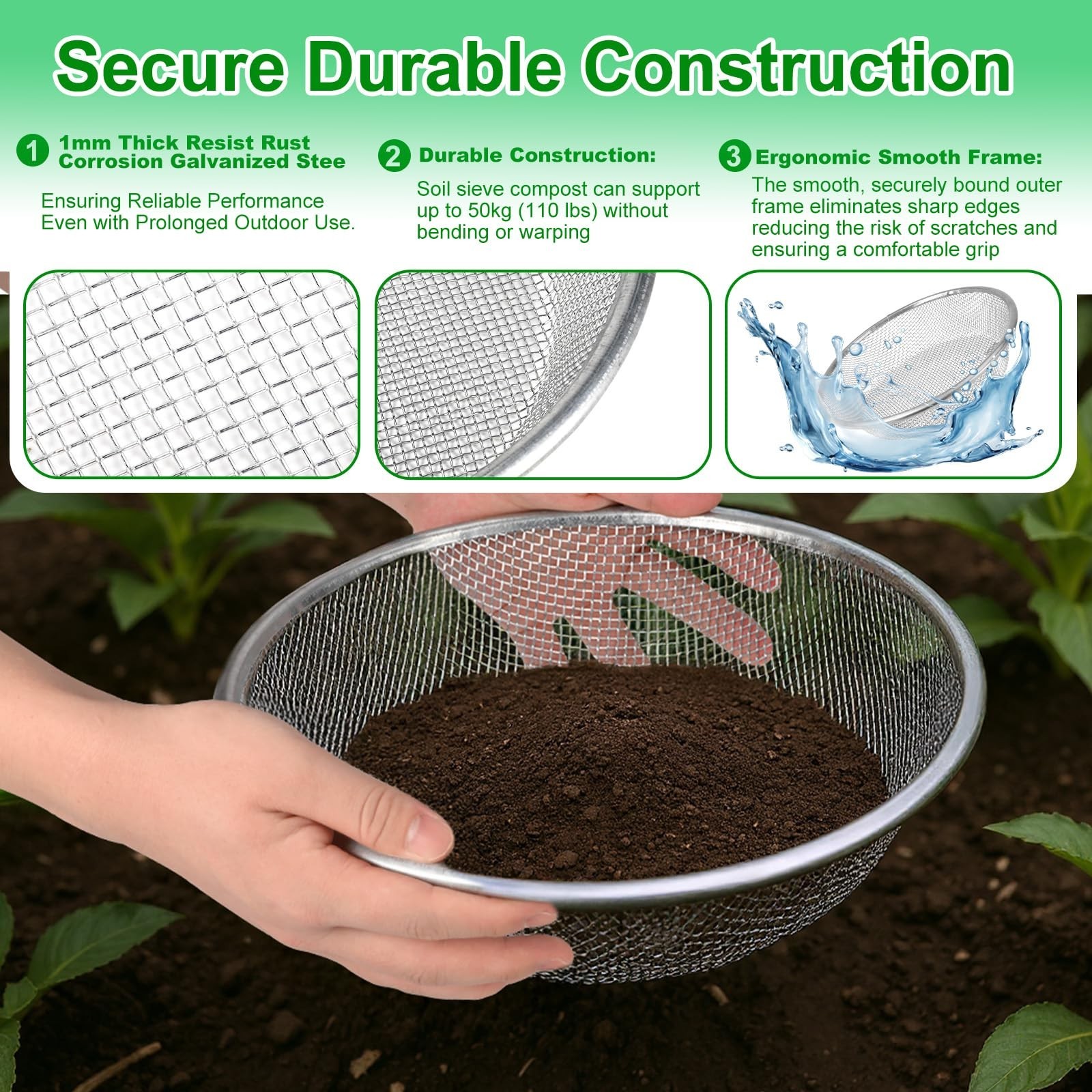3PACK Soil Sifter for Gardening – Rock Sand Dirt Compost Sifter Fit… Fast Ship