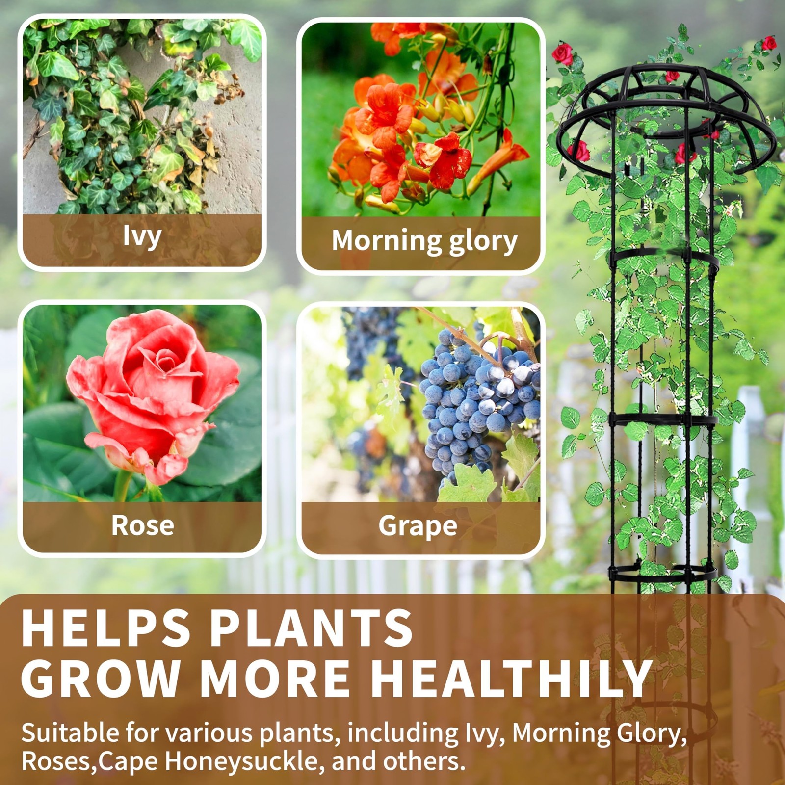 76” Garden Trellis for Climbing Plants, 1 Pack Mushroom Plant Support for