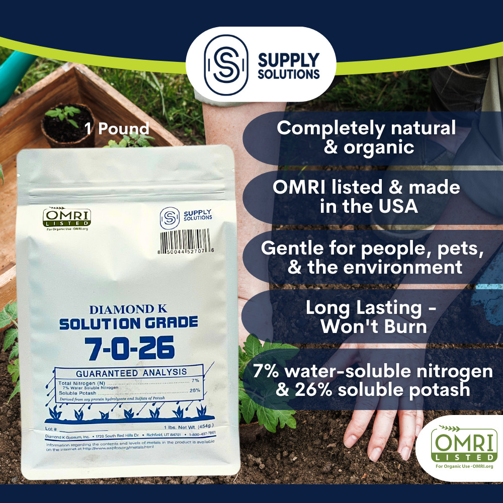 7-0-26 Organic Fertilizer Derived from Soy Protein Hydrolysate & Potash – 1 Lb