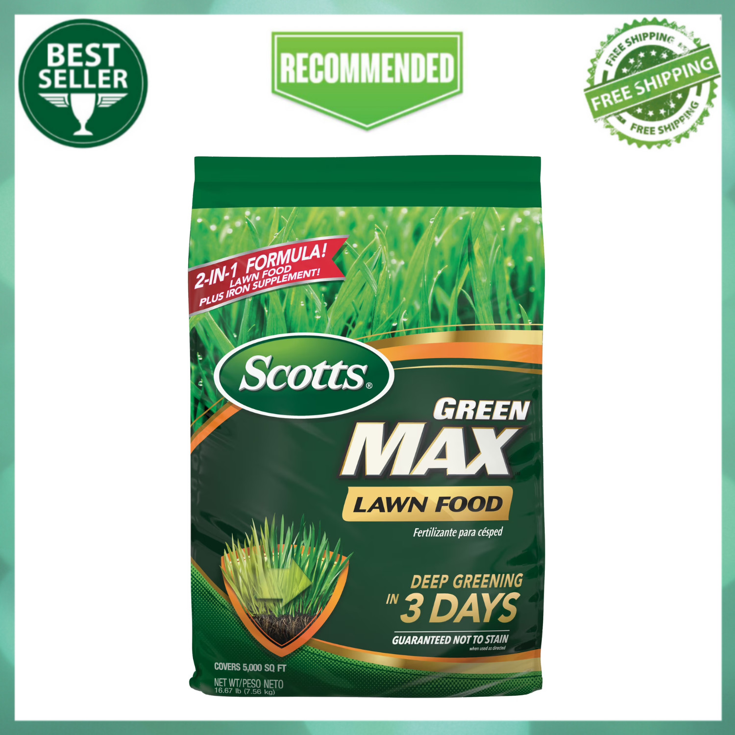 Scotts Green Max Lawn Food, Fertilizer Plus Iron Supplement 5,000sq ft,16.67lbs.
