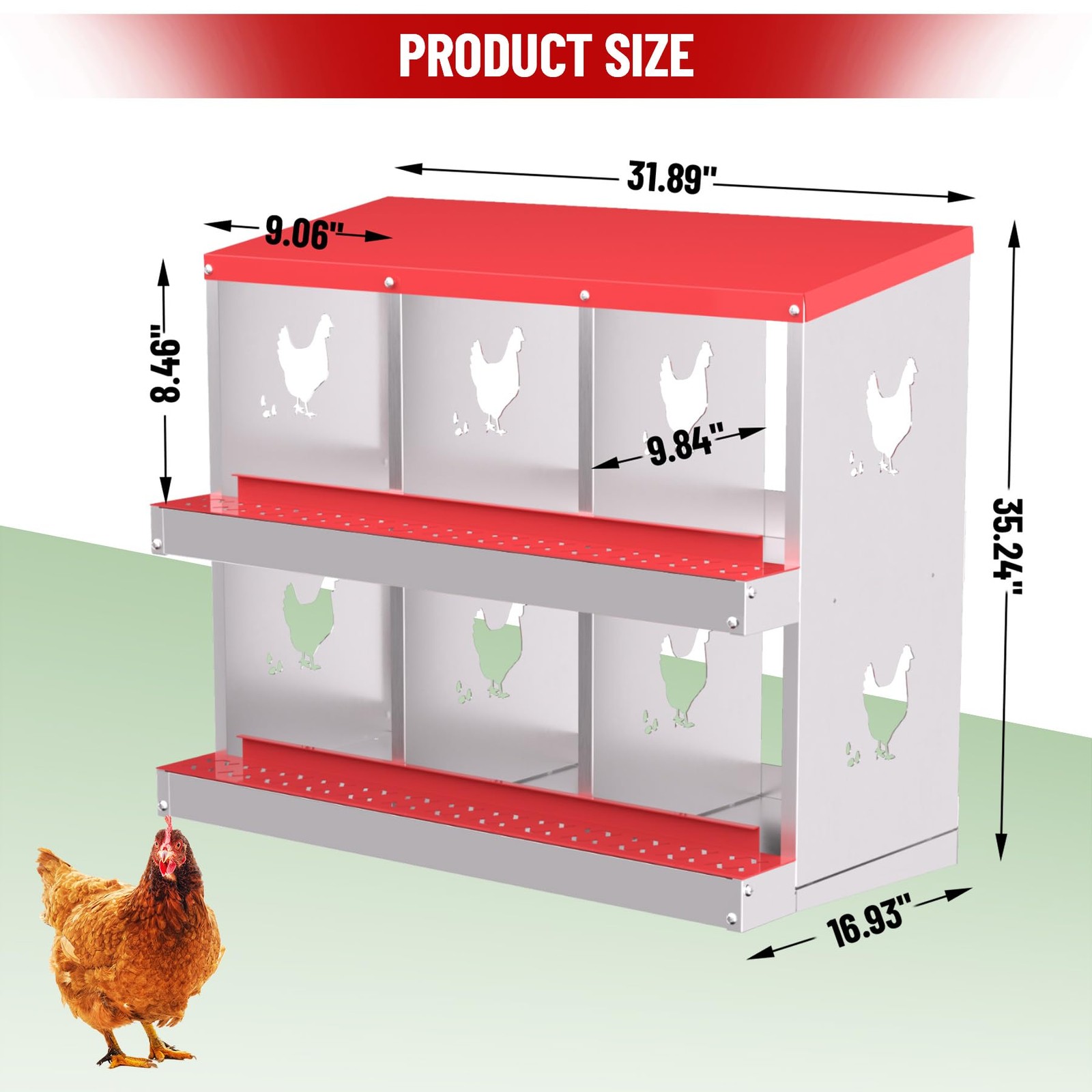 6 Compartment Metal Chicken Nesting Box Roll Out Egg Collection